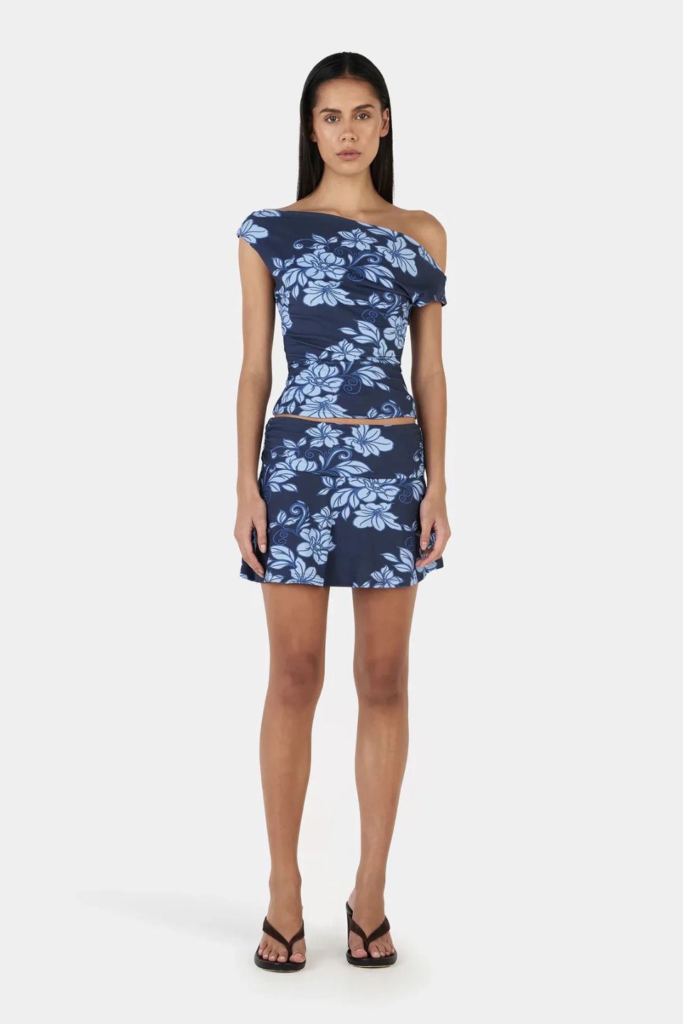 Adriana Rolling Waves Blue Print Mini Skirt