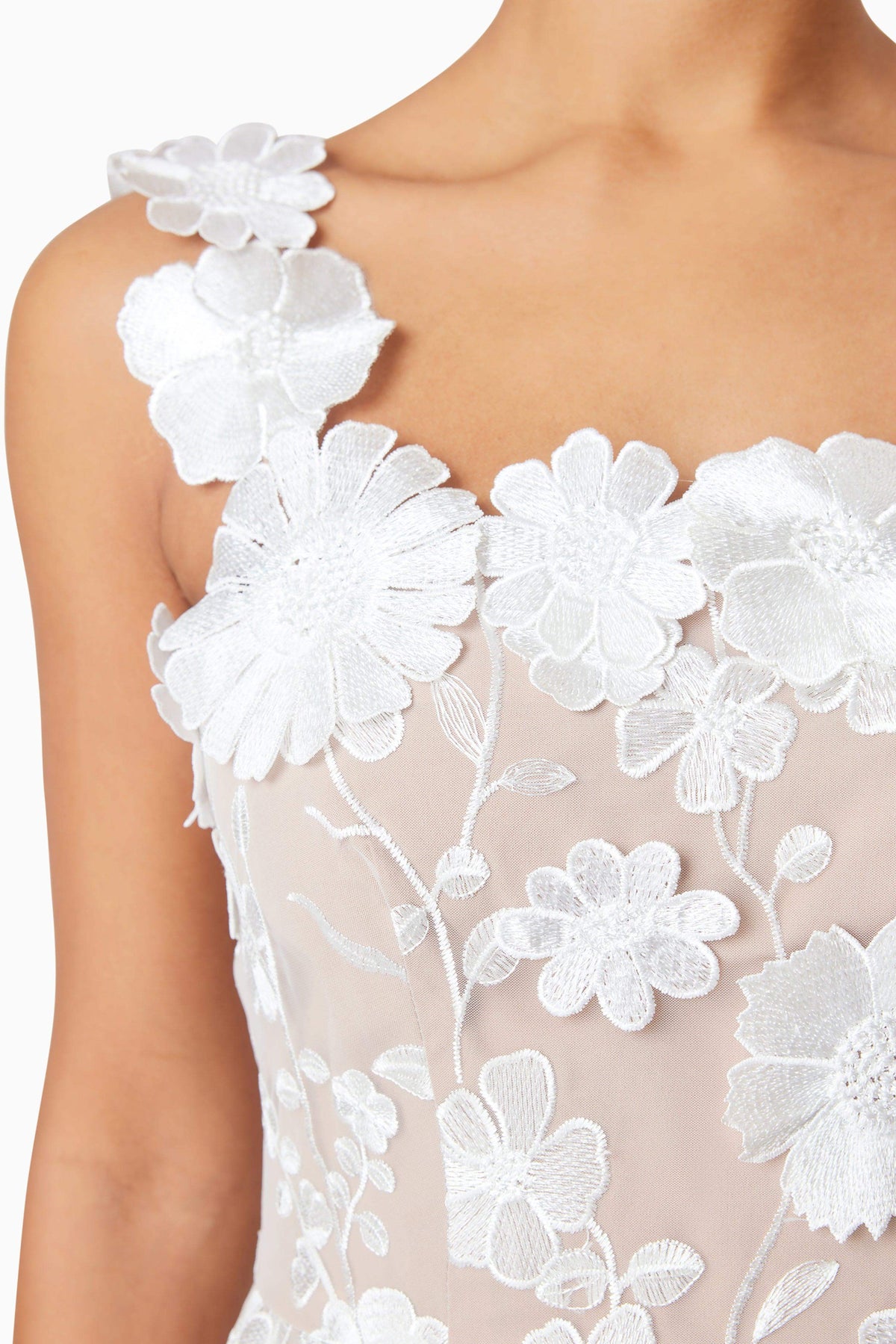Moana Floral Embellished Mini Dress in White