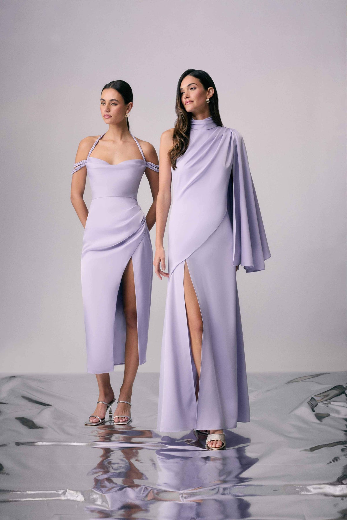 Anika Cowl Neck Midi Dress in Purple