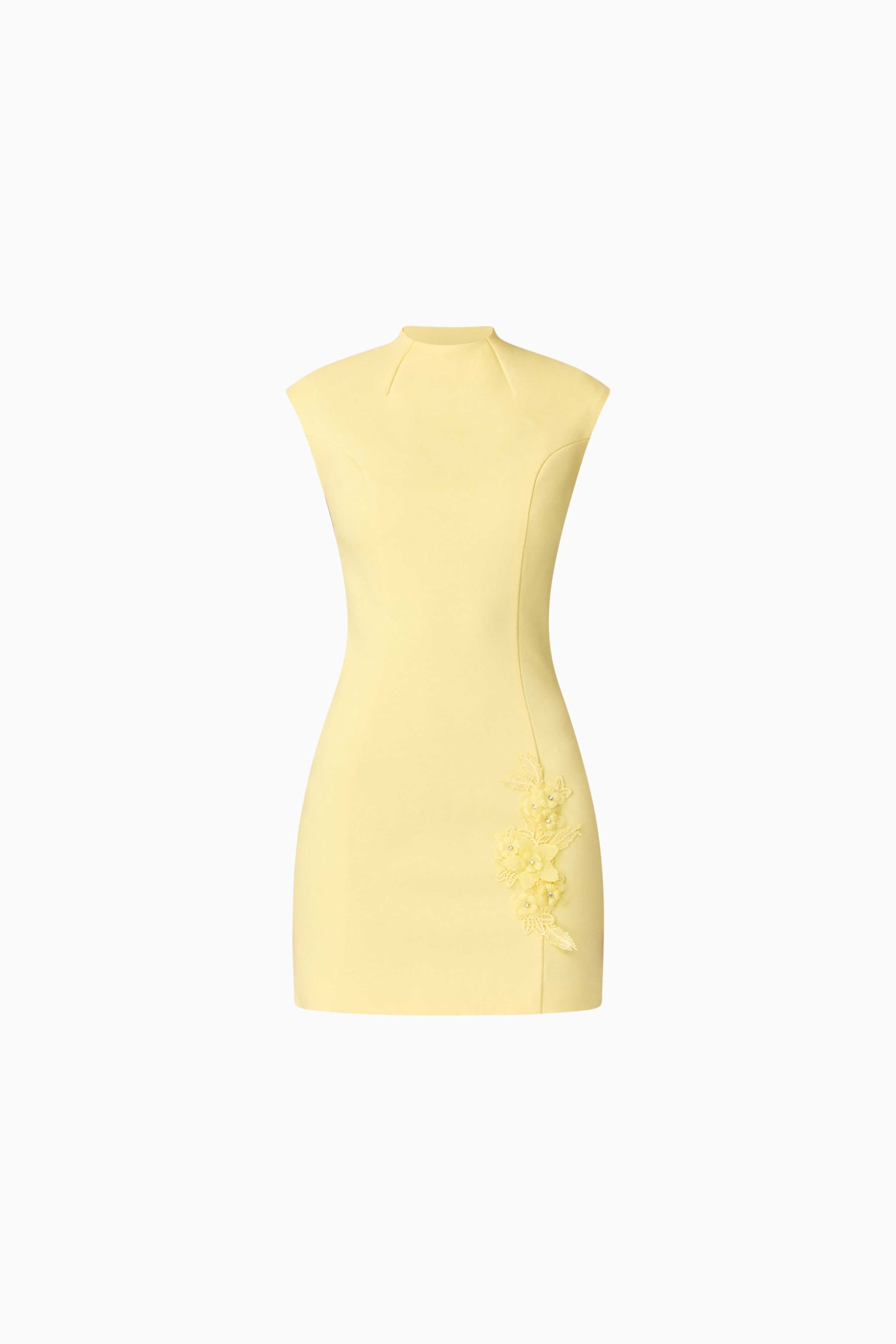 Evee High Neck Mini Dress in Yellow