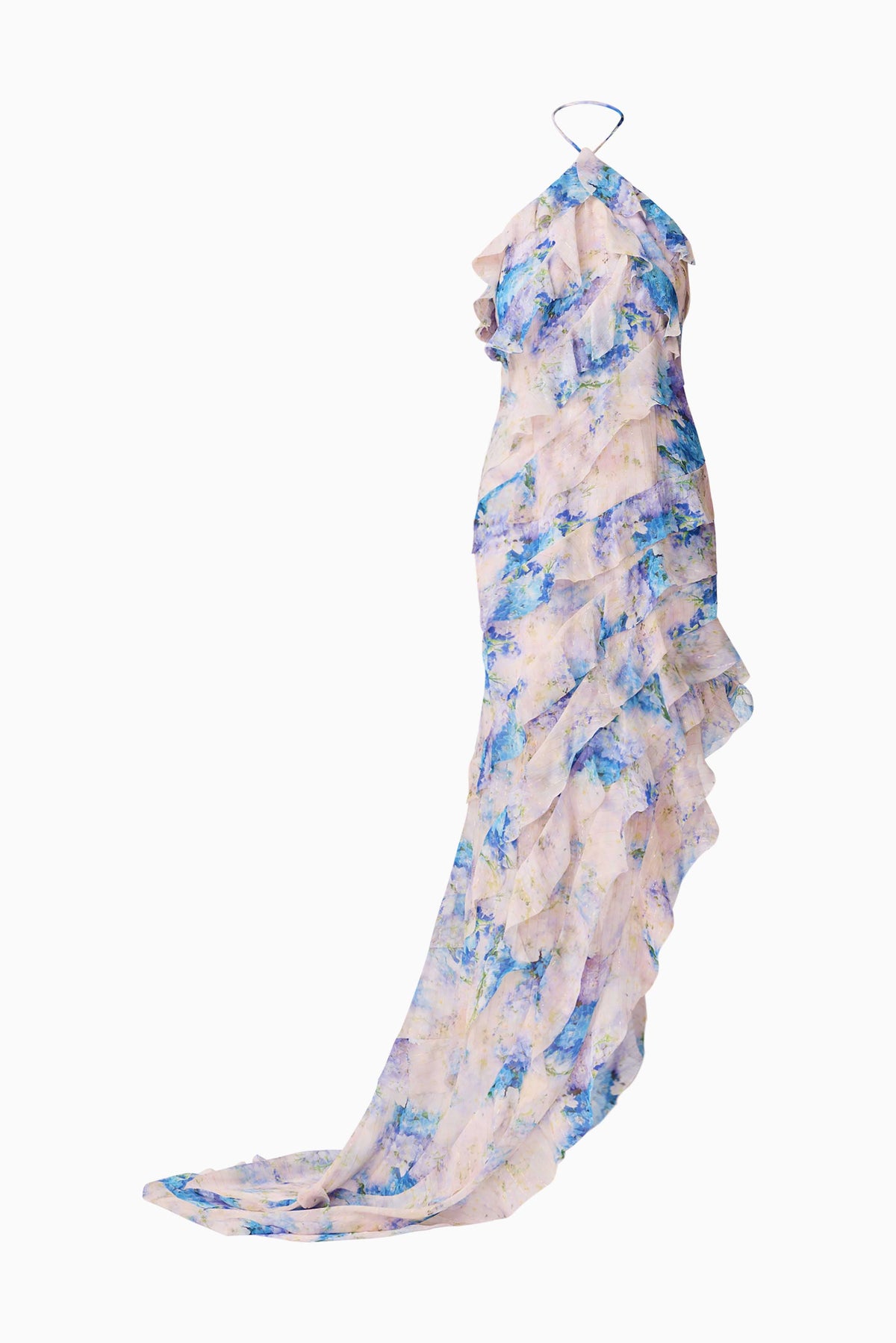 Briony Asymmetrical Maxi Dress in Pink & Blue Floral