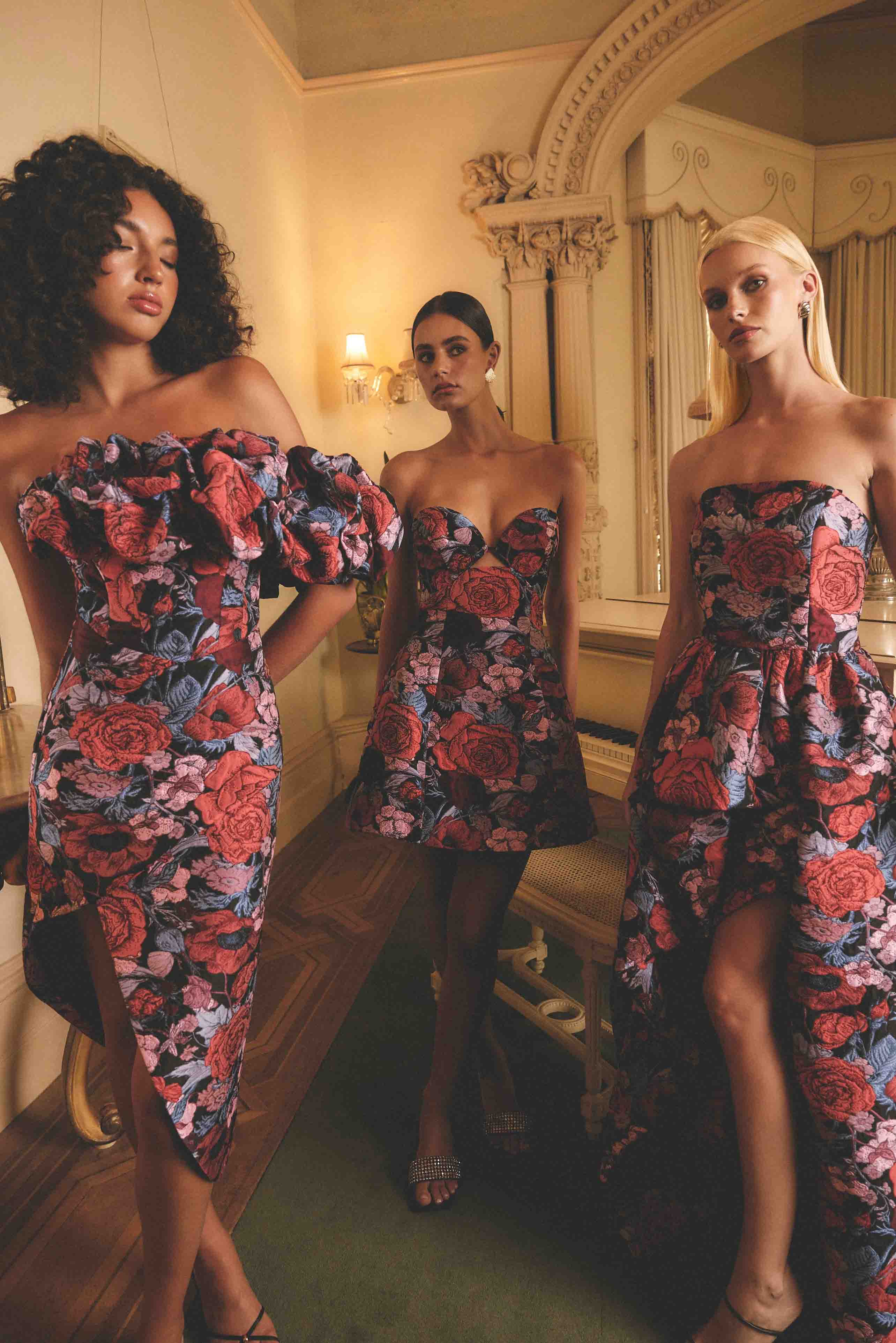 Delphine Tulip Mini Dress in Pink & Black Floral