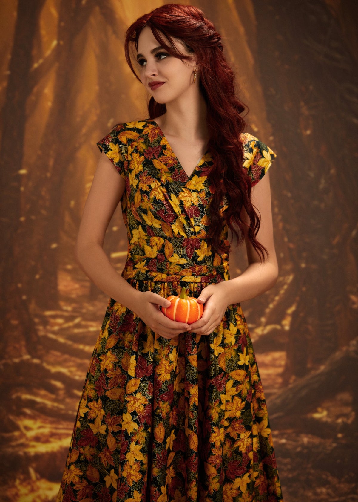 Greta Surplice Dress in Leaves