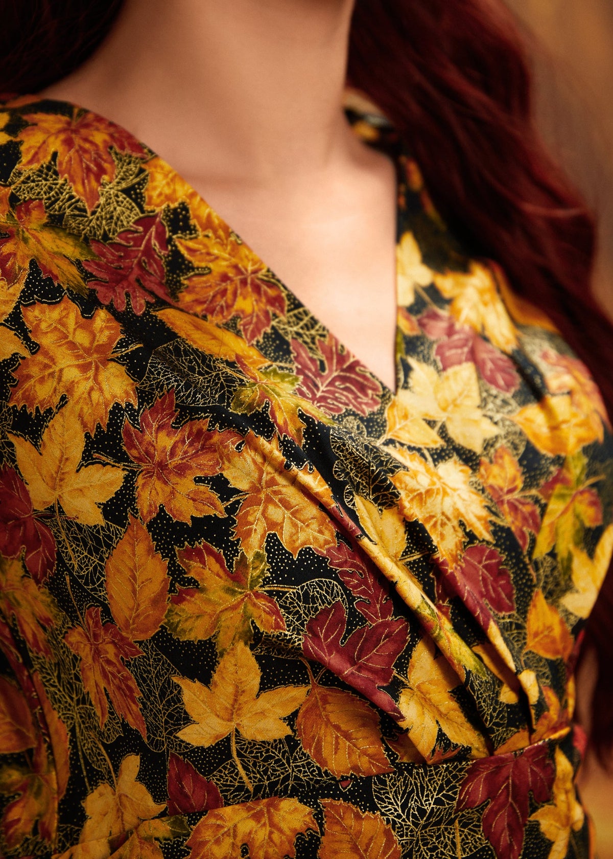 Greta Surplice Dress in Leaves