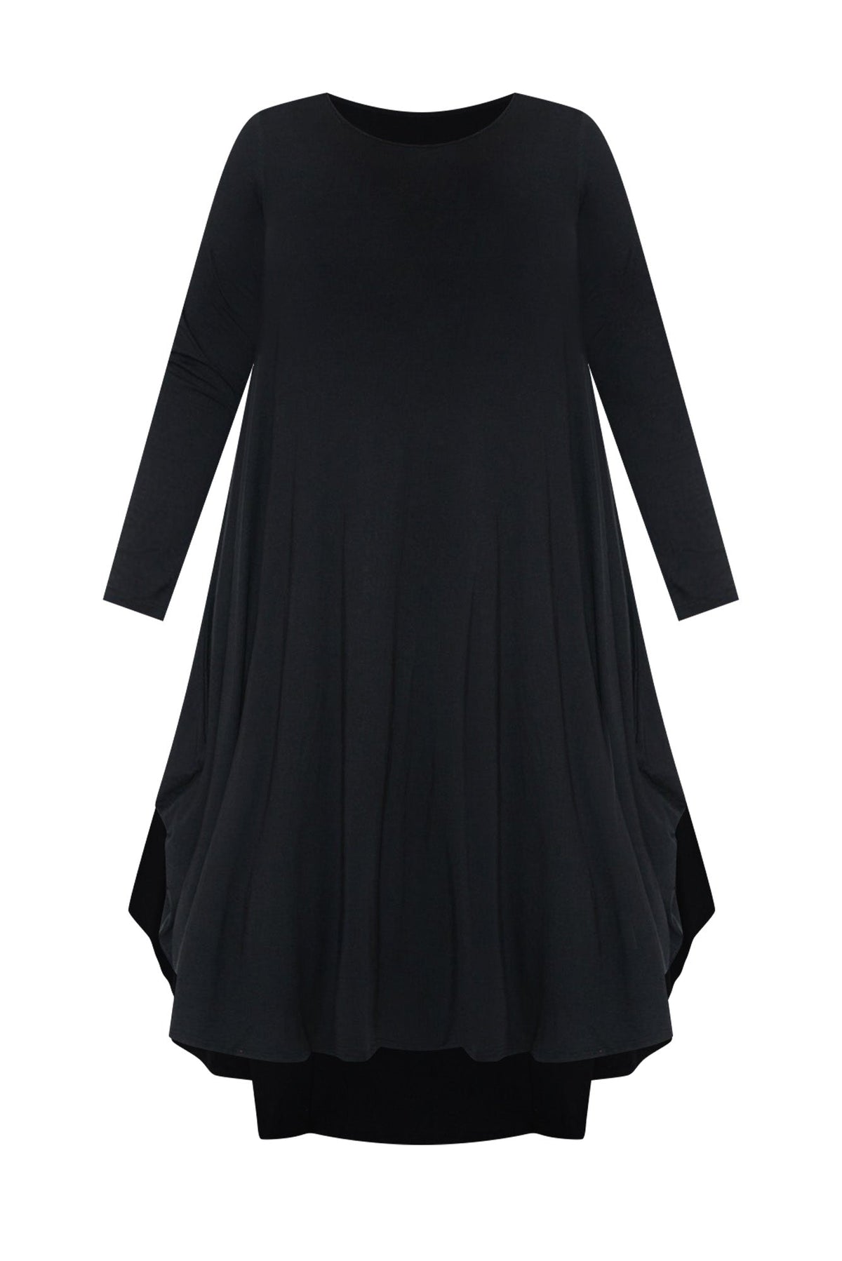 Black Long Sleeved Micro Modal Drape Dress