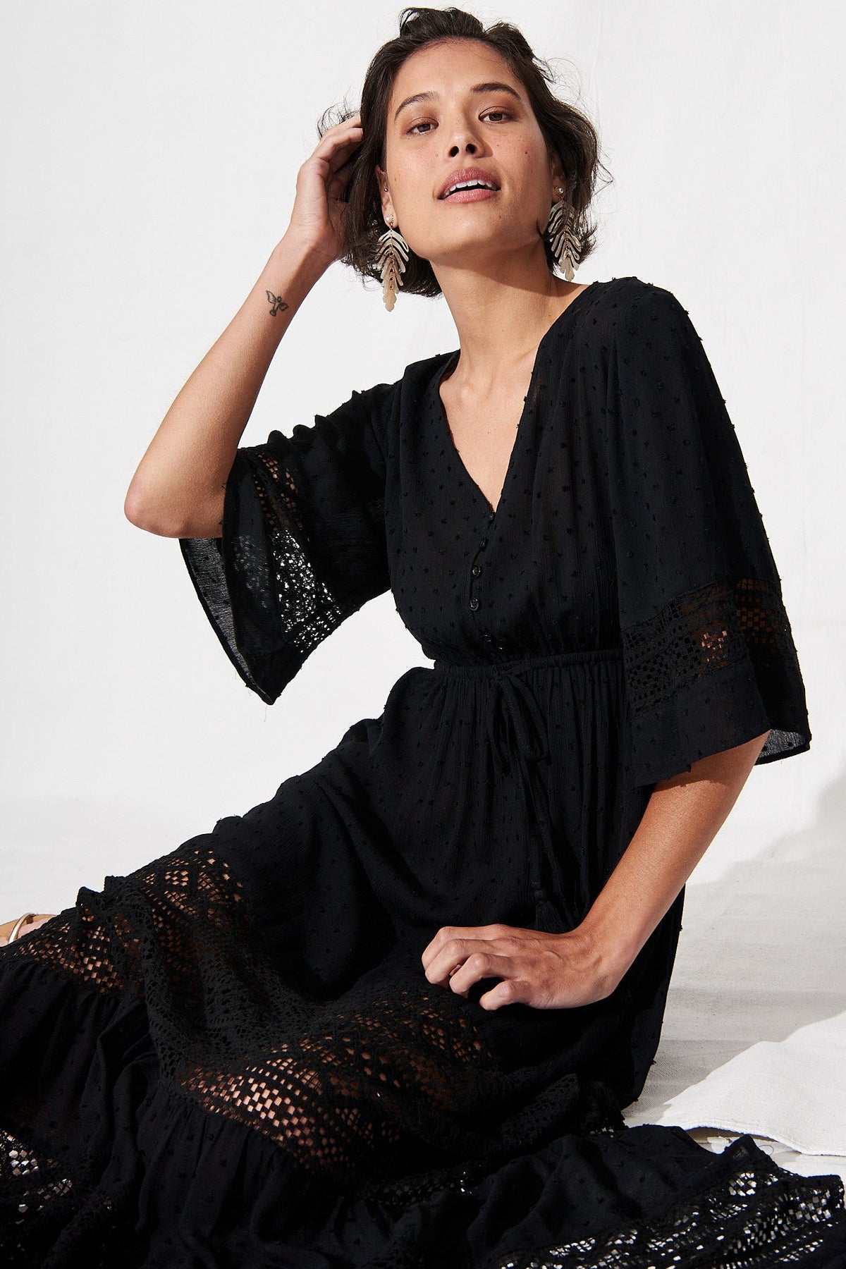 Boheme Dress in Black Swiss Dot