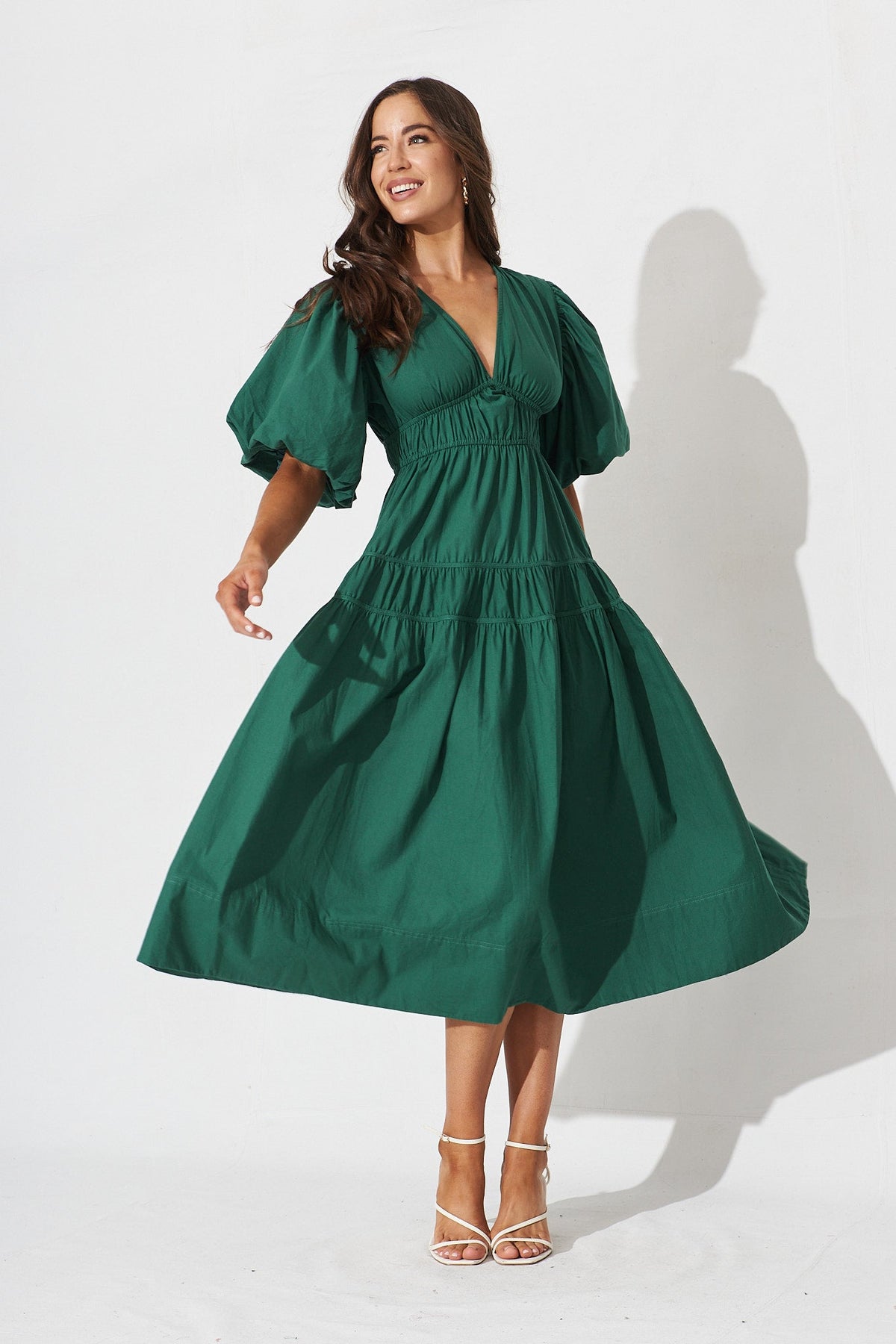 Amalie Midi Dress In Green Cotton