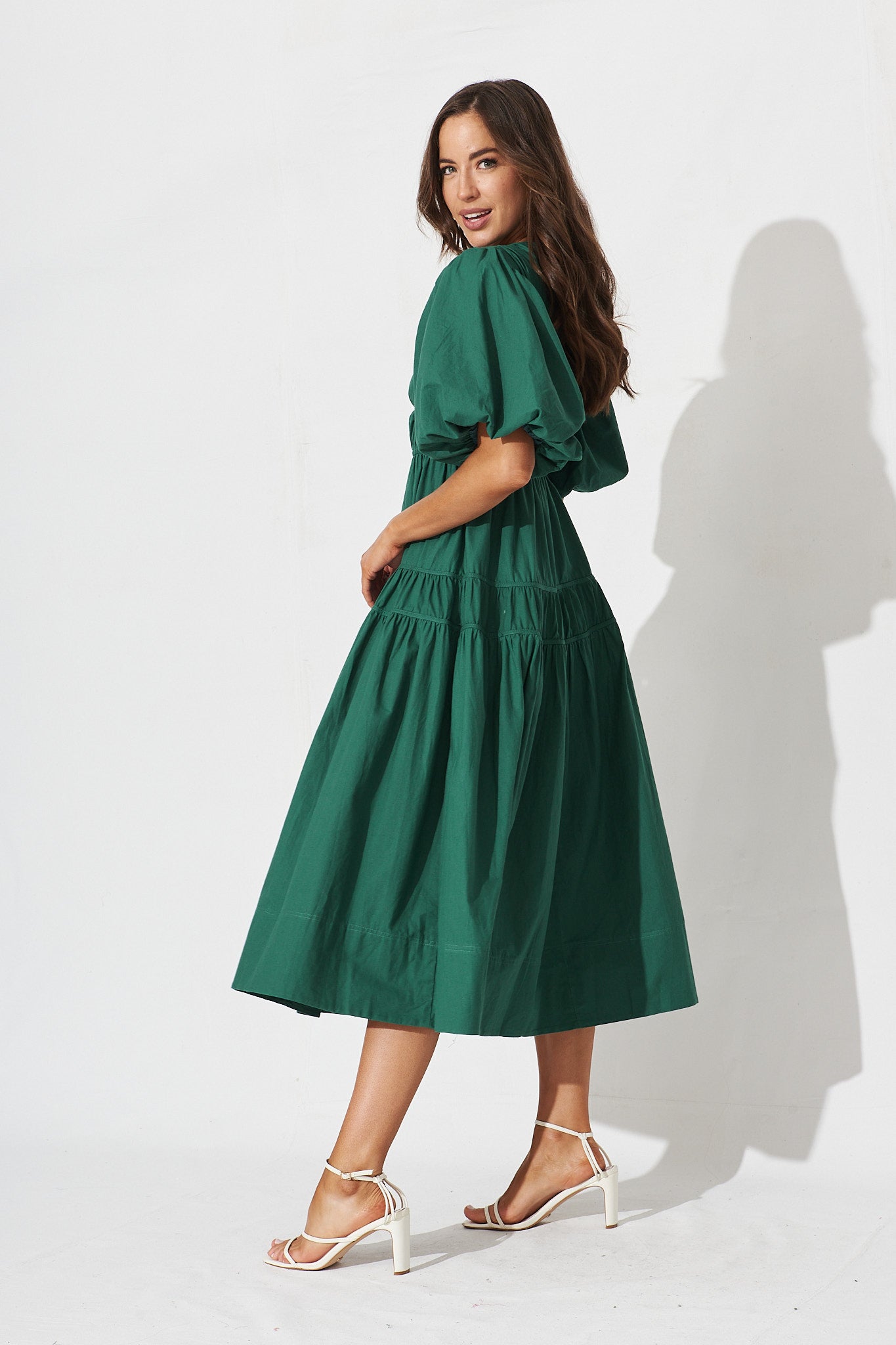Amalie Midi Dress In Green Cotton
