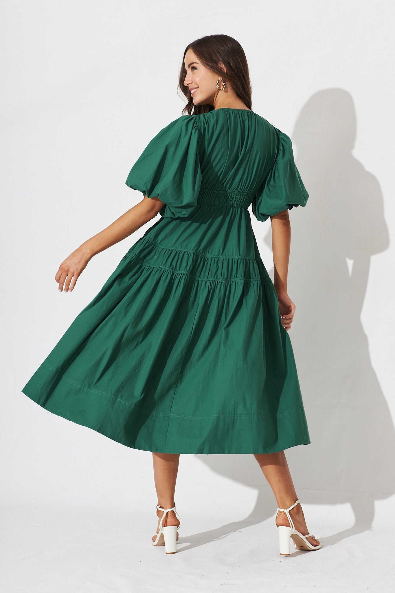 Amalie Midi Dress In Green Cotton