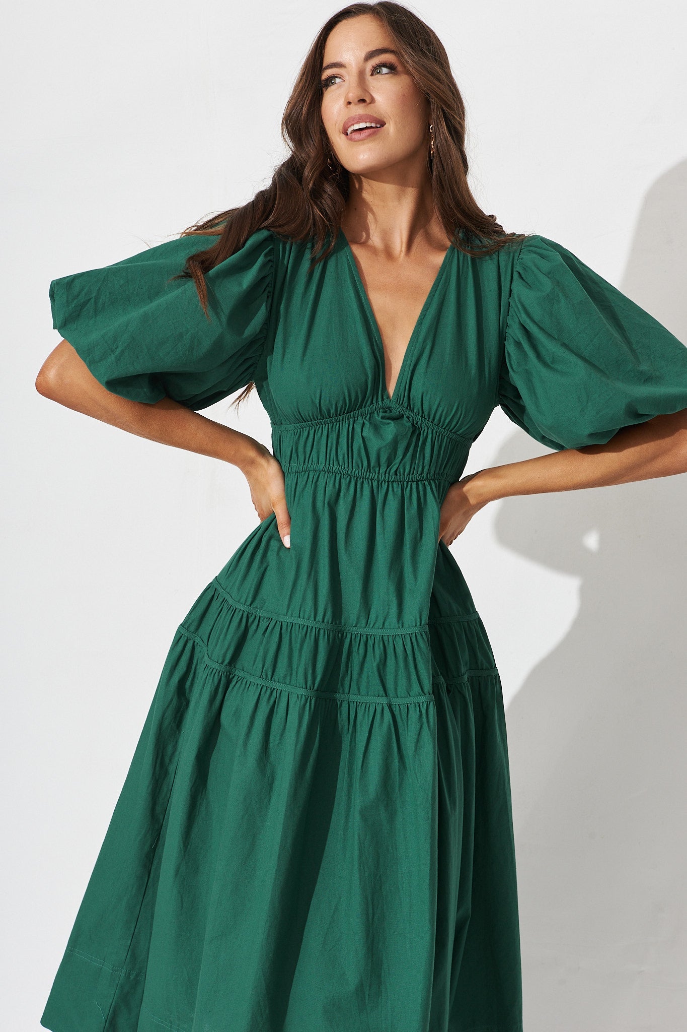 Amalie Midi Dress In Green Cotton