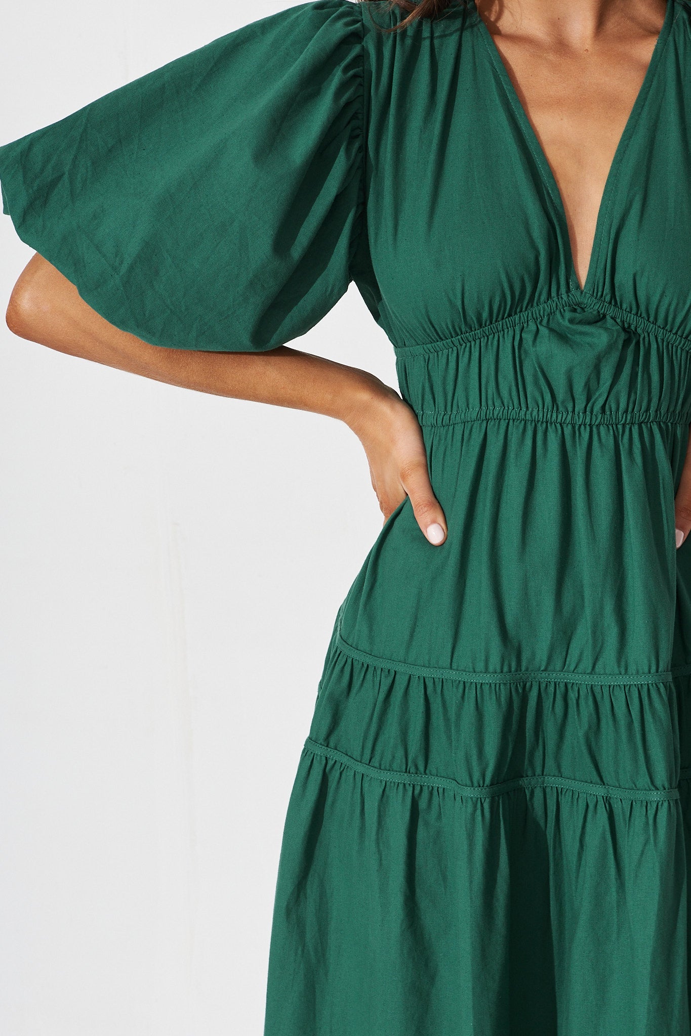 Amalie Midi Dress In Green Cotton