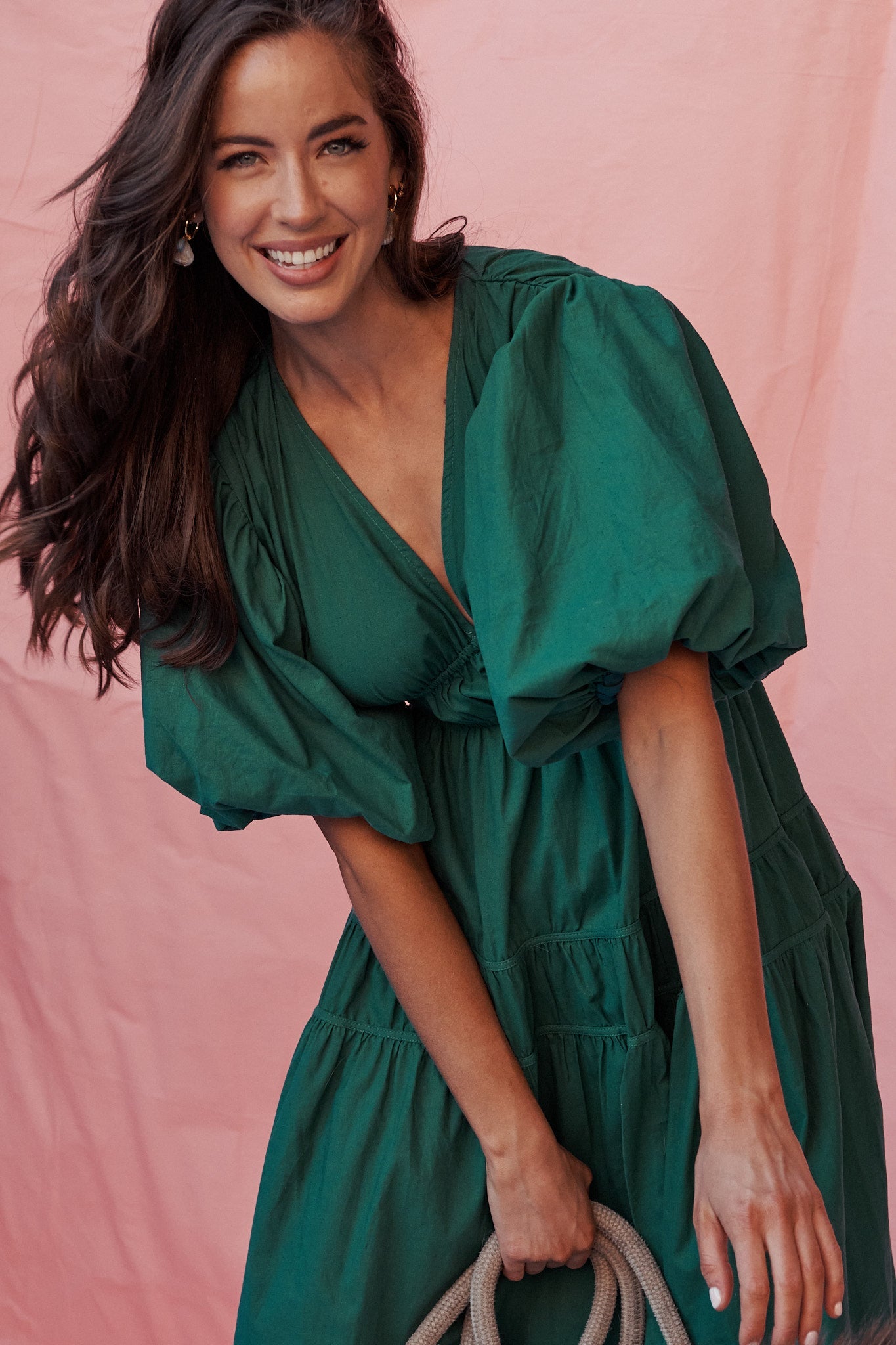 Amalie Midi Dress In Green Cotton