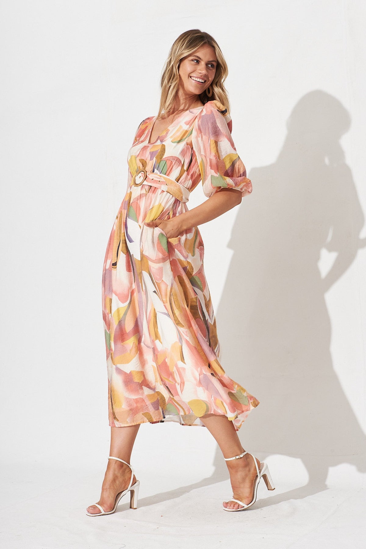 Adrina Maxi Dress In White With Multi Floral
