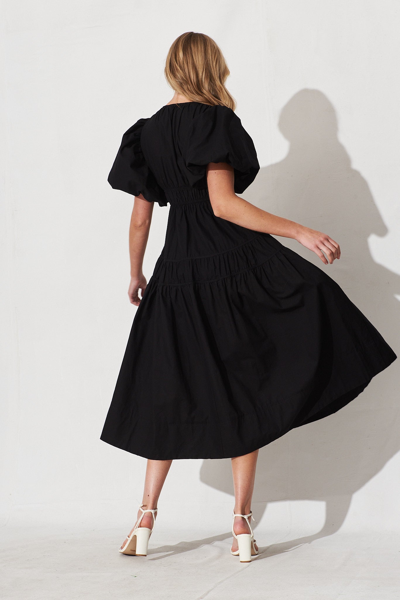 Amalie Midi Dress In Black Cotton