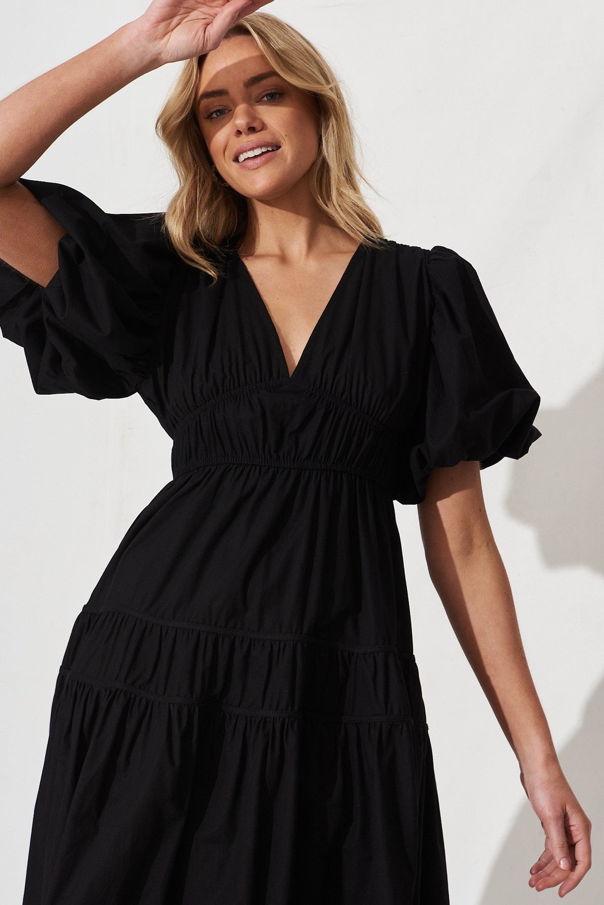 Amalie Midi Dress In Black Cotton