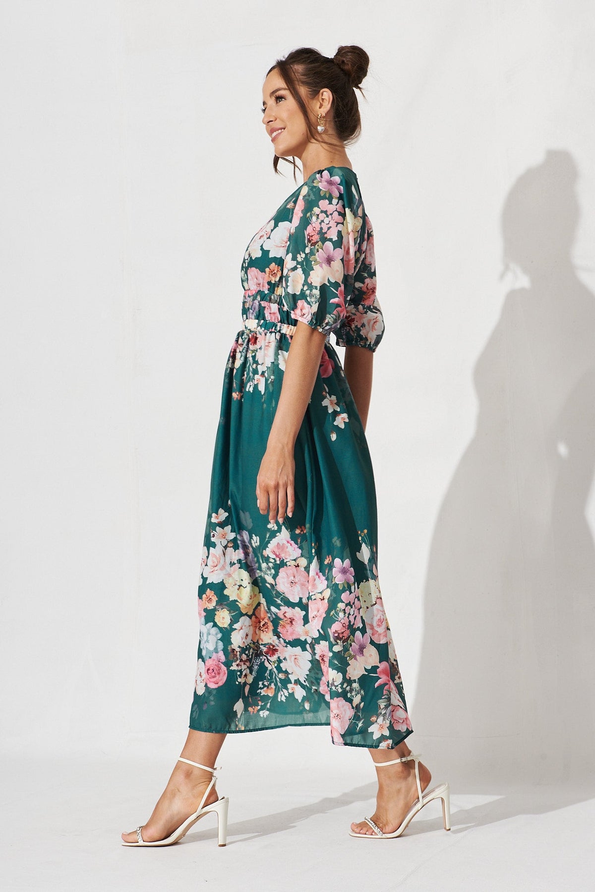 Camille Maxi Dress In Teal With Orange Floral