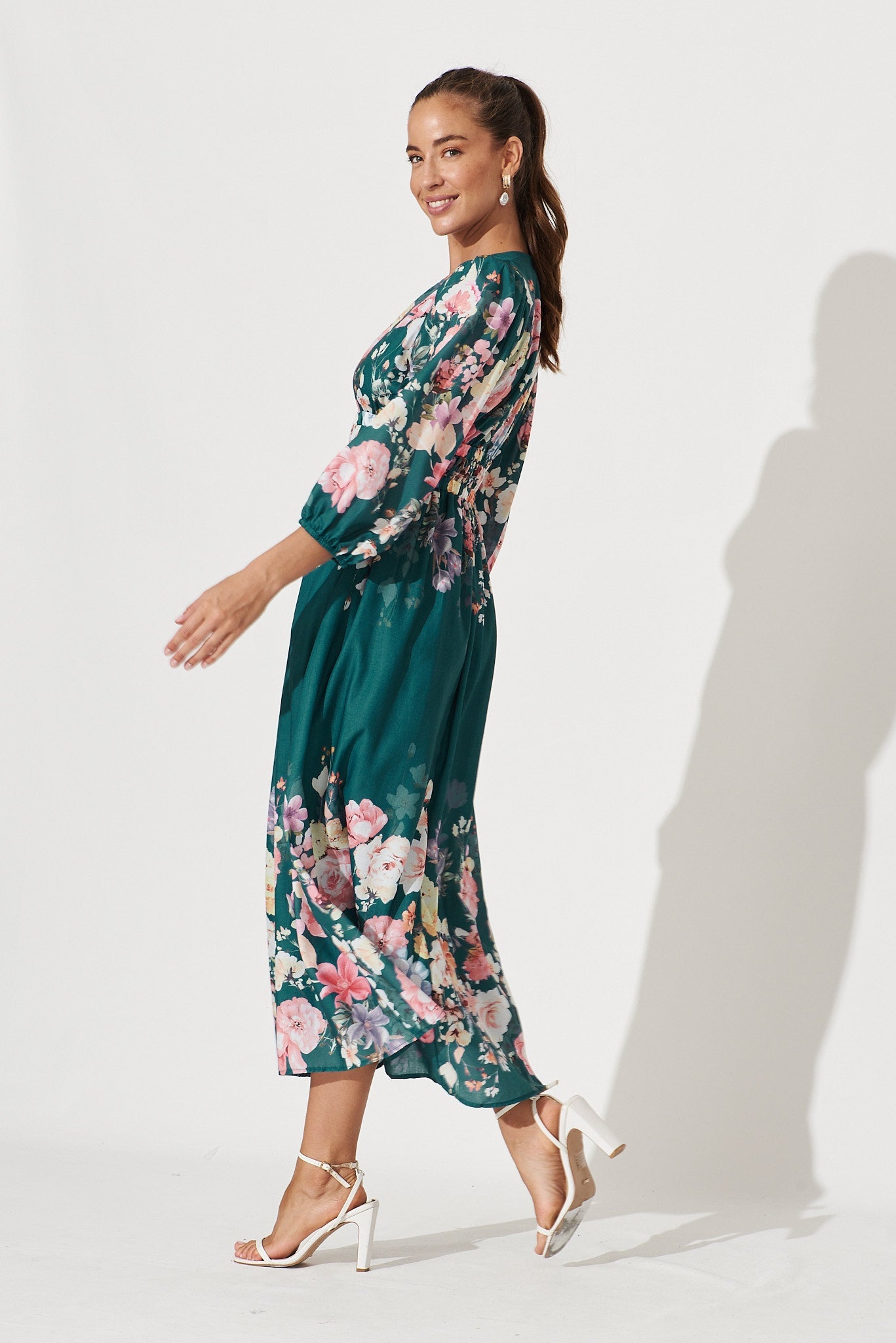 Camie Maxi Dress In Teal With Orange Floral