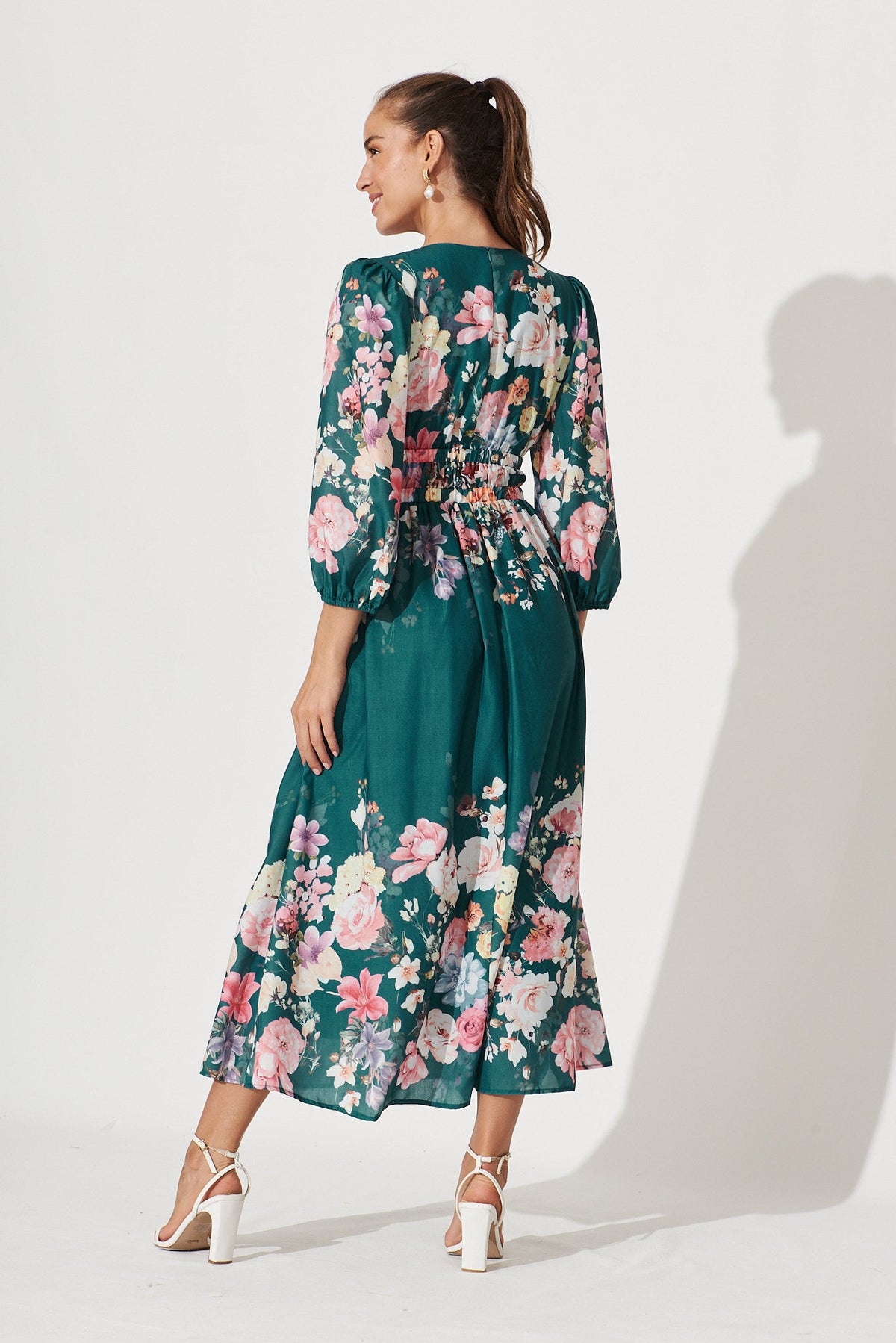 Camie Maxi Dress In Teal With Orange Floral
