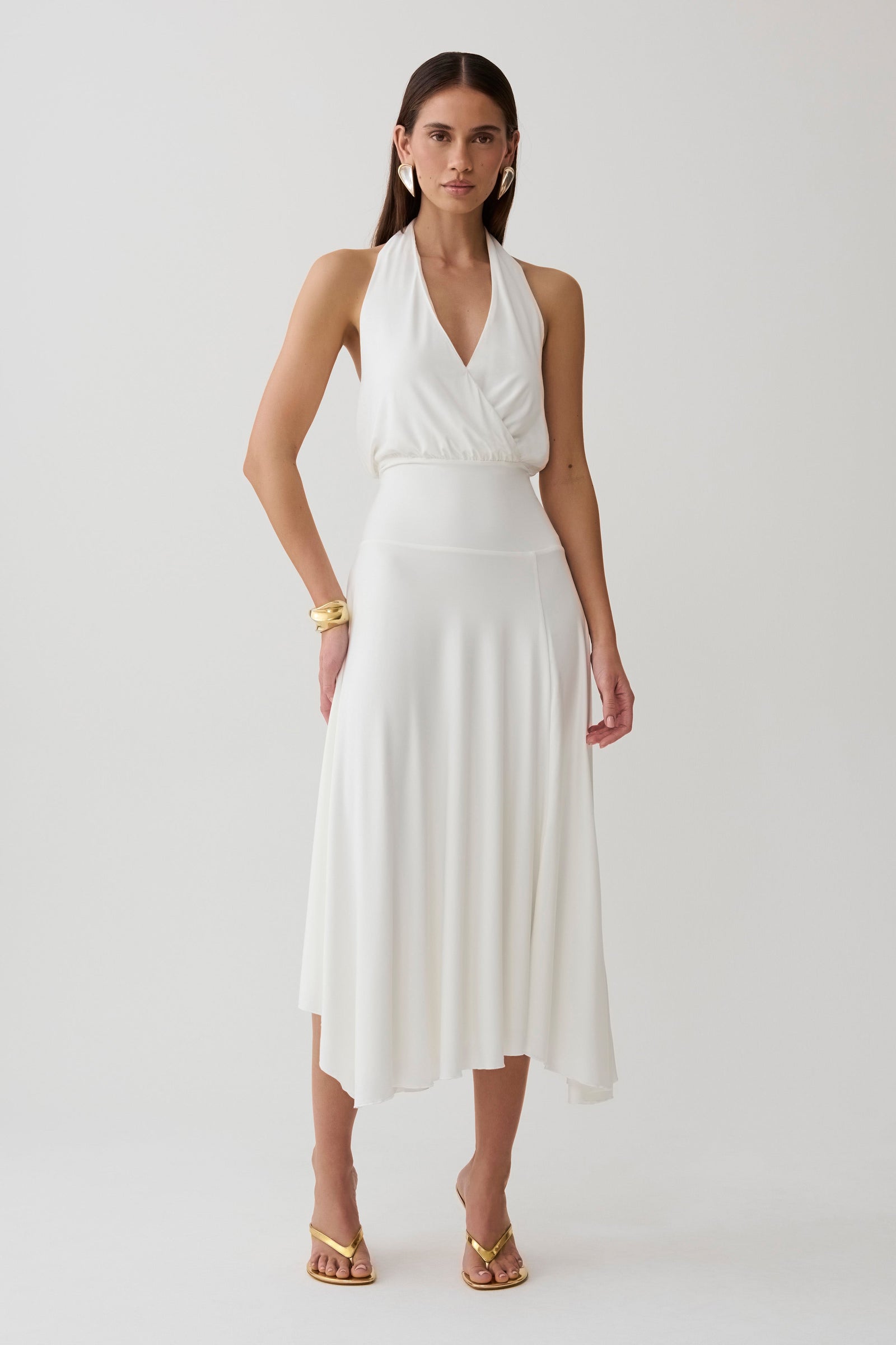 Krish Hankie Halter Midi Dress - White