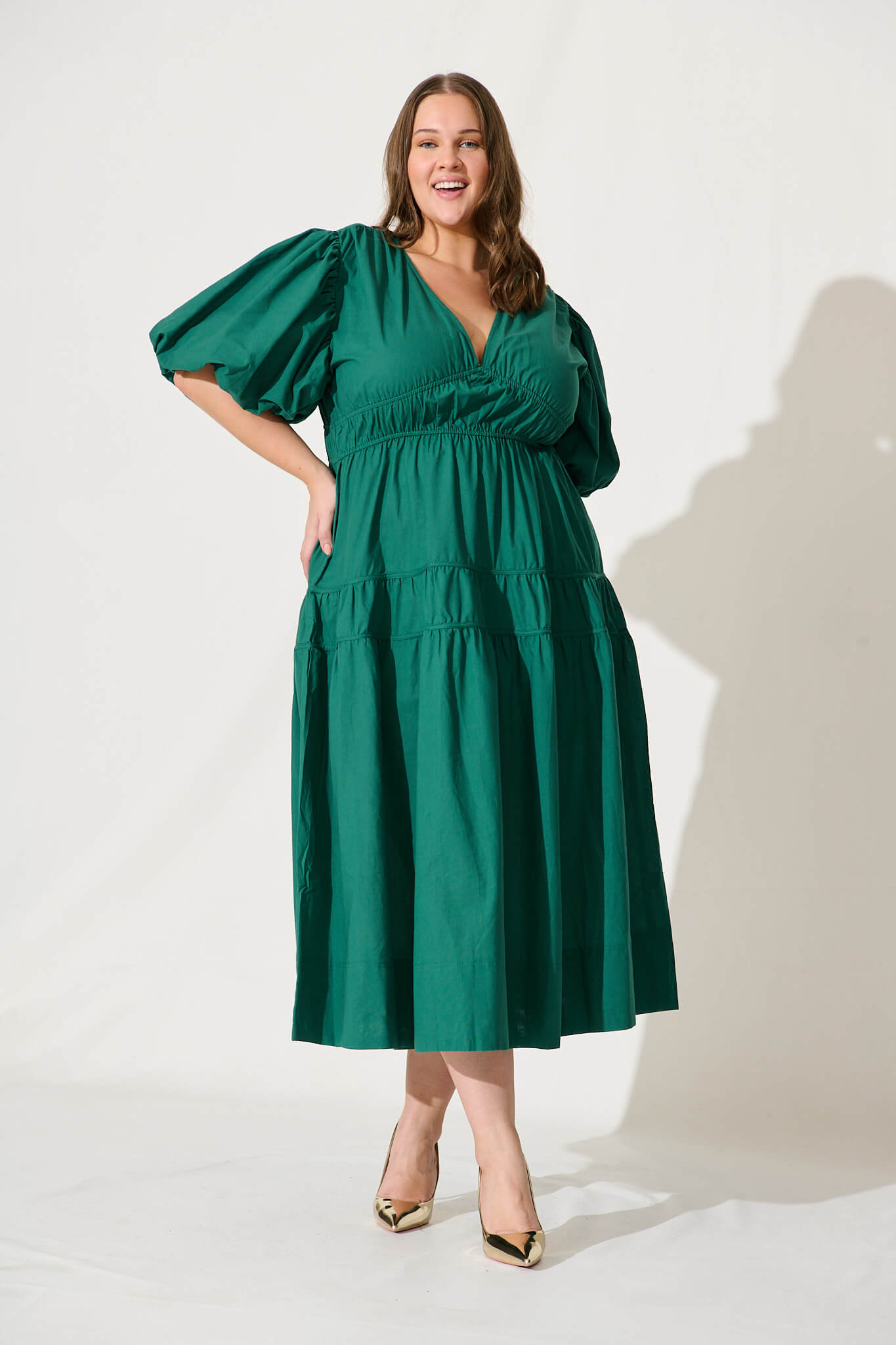 Amalie Midi Dress In Green Cotton