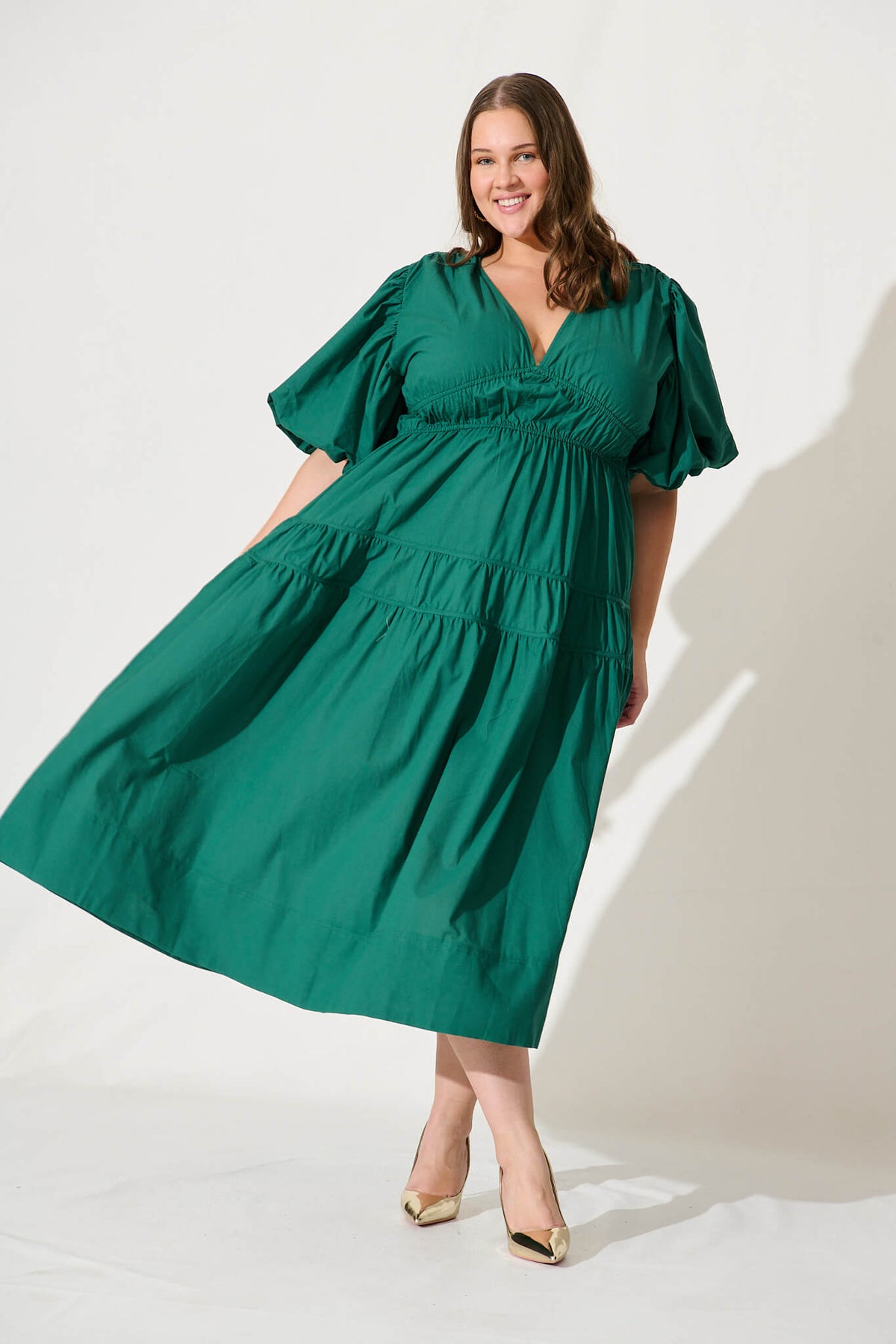 Amalie Midi Dress In Green Cotton
