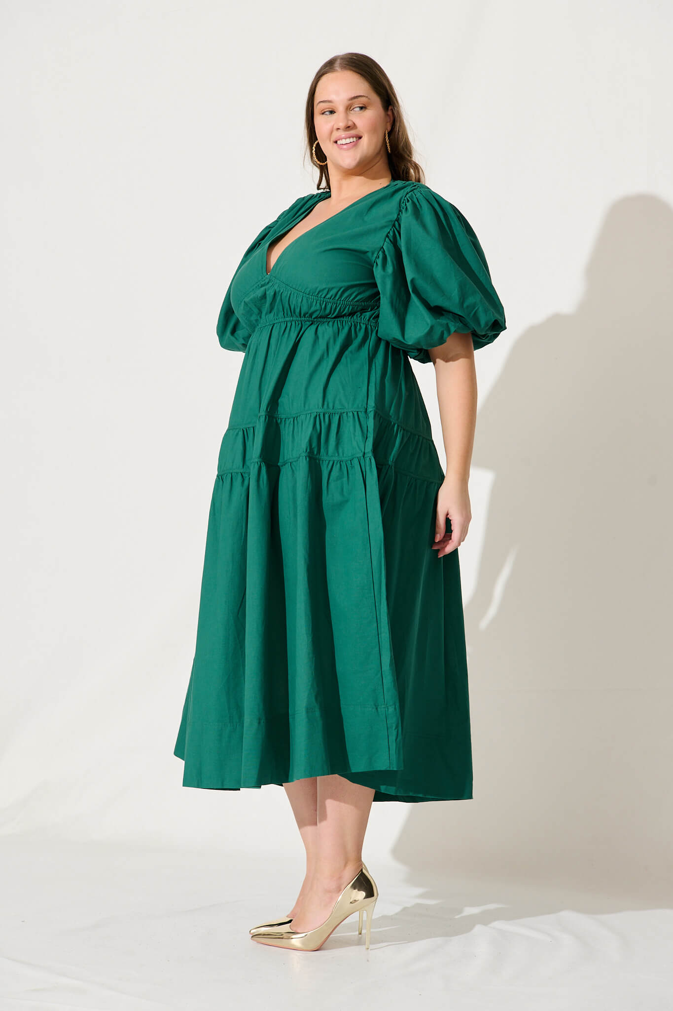 Amalie Midi Dress In Green Cotton