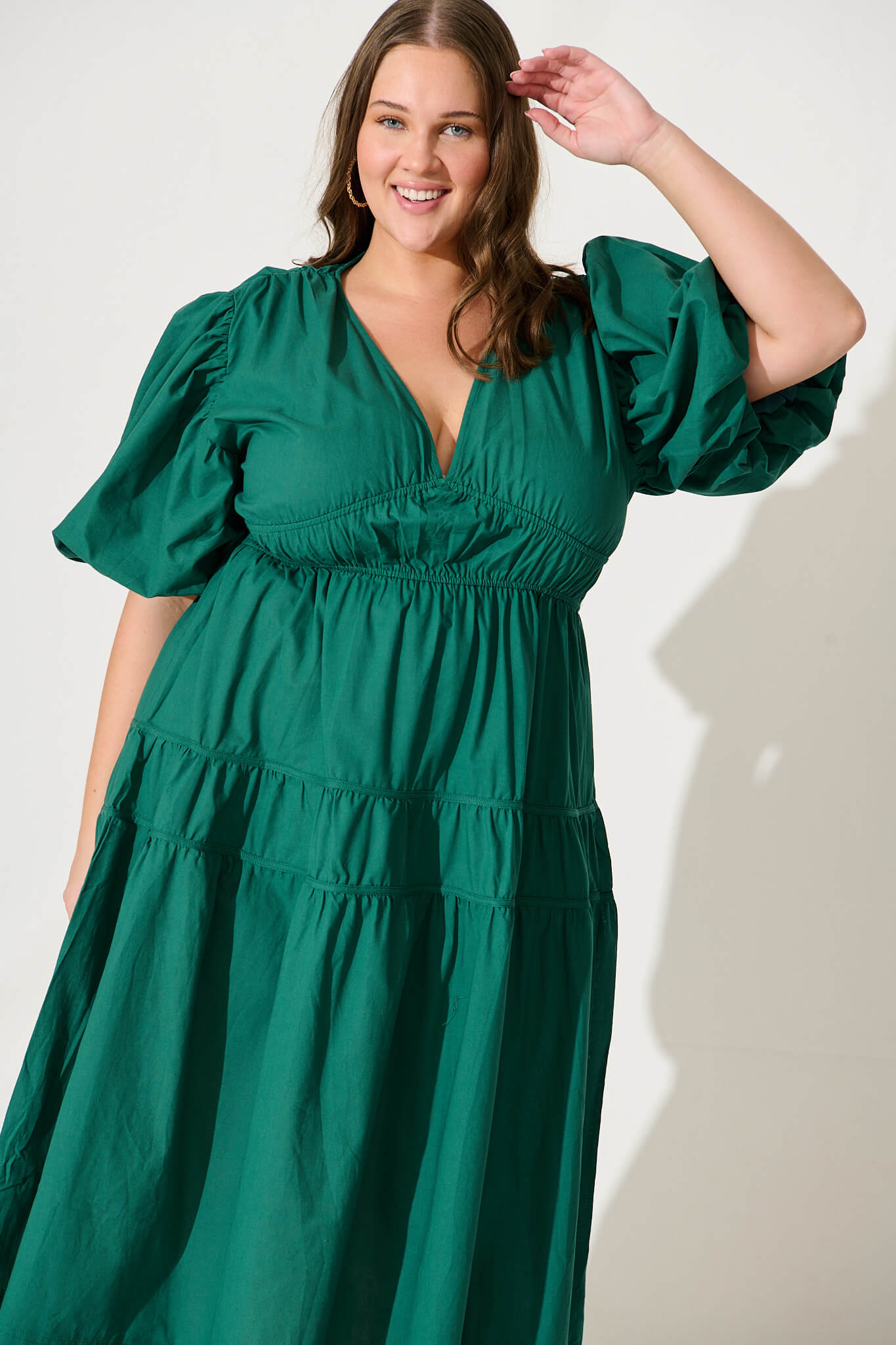 Amalie Midi Dress In Green Cotton