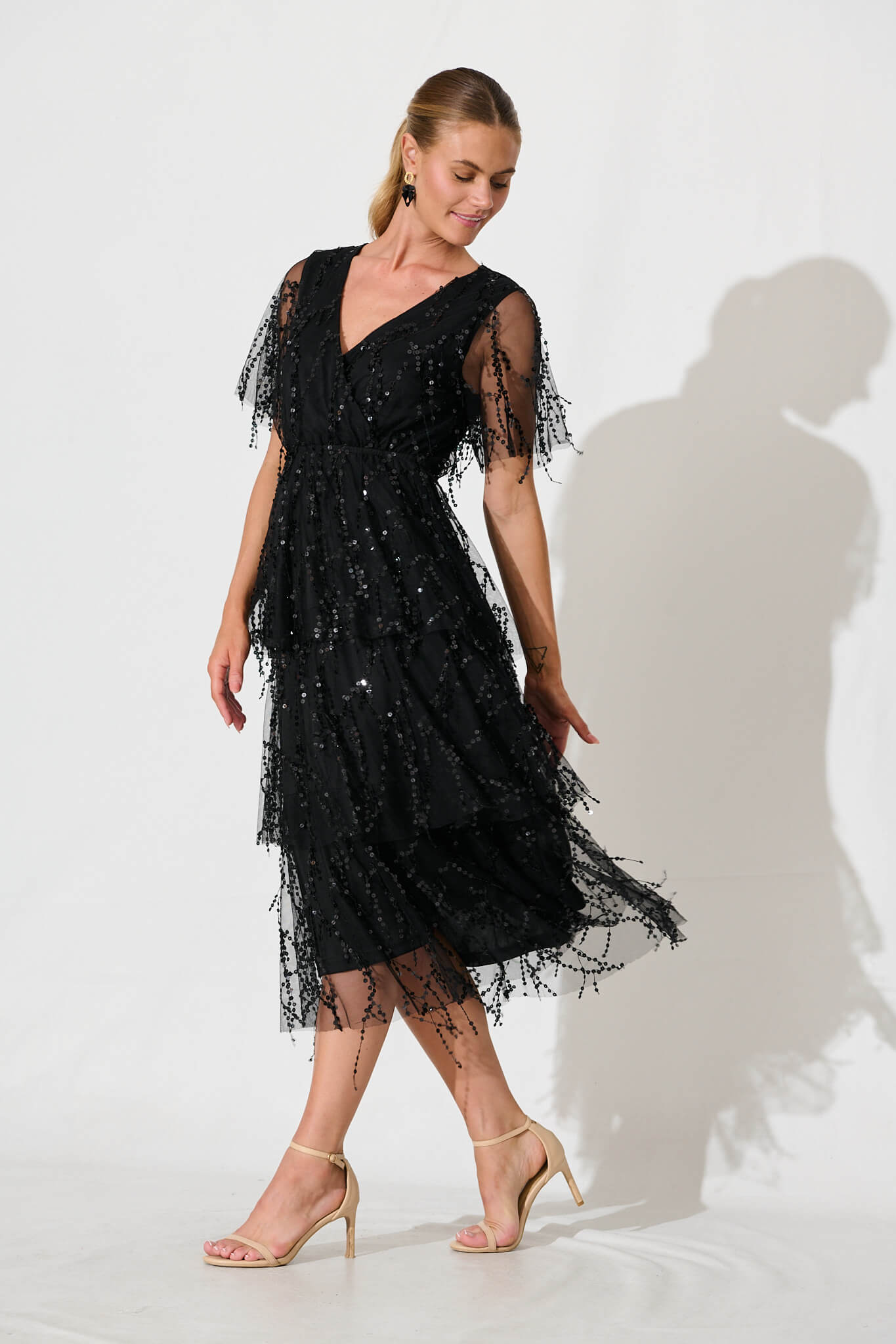 Catalina Midi Dress In Black Sequin