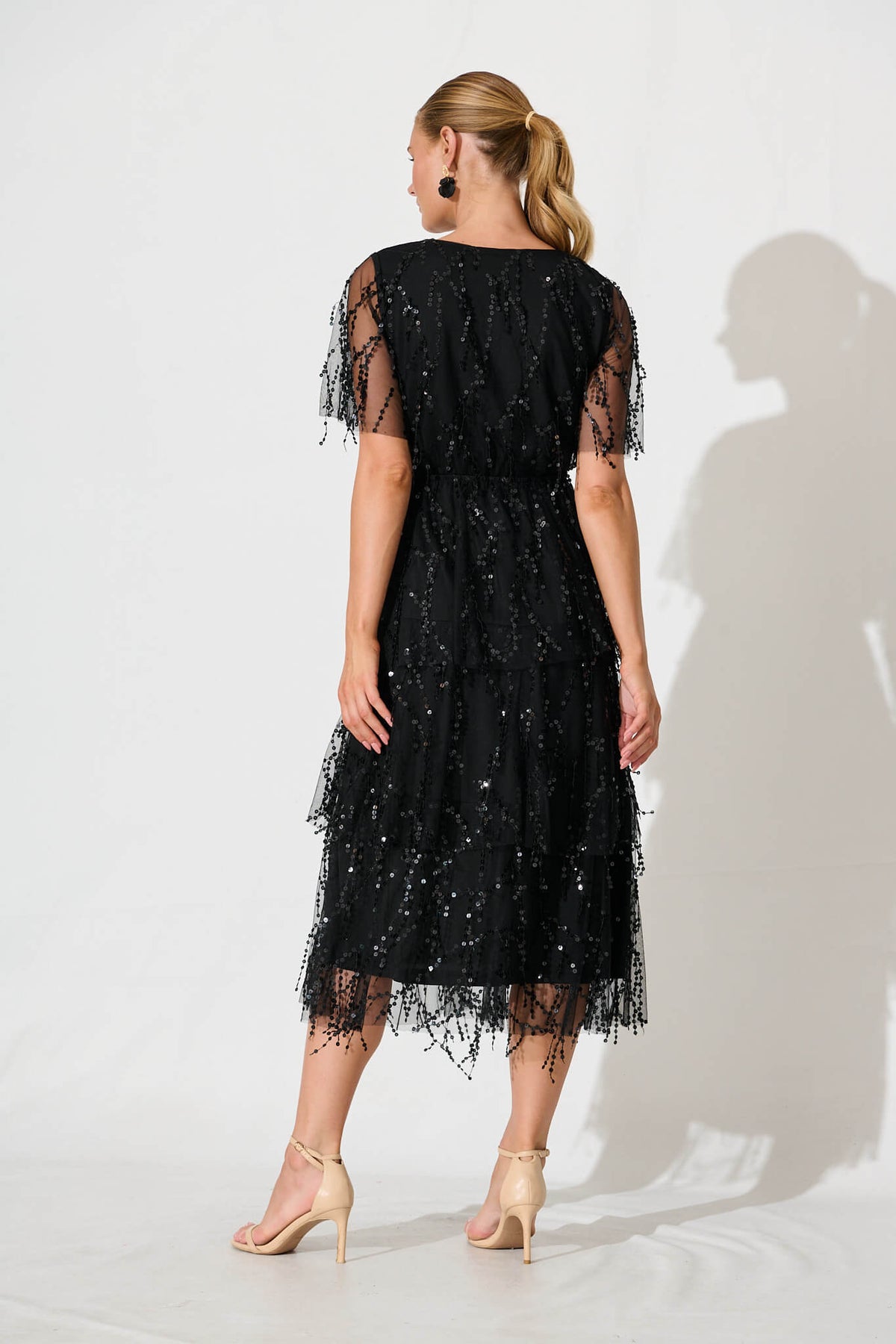 Catalina Midi Dress In Black Sequin