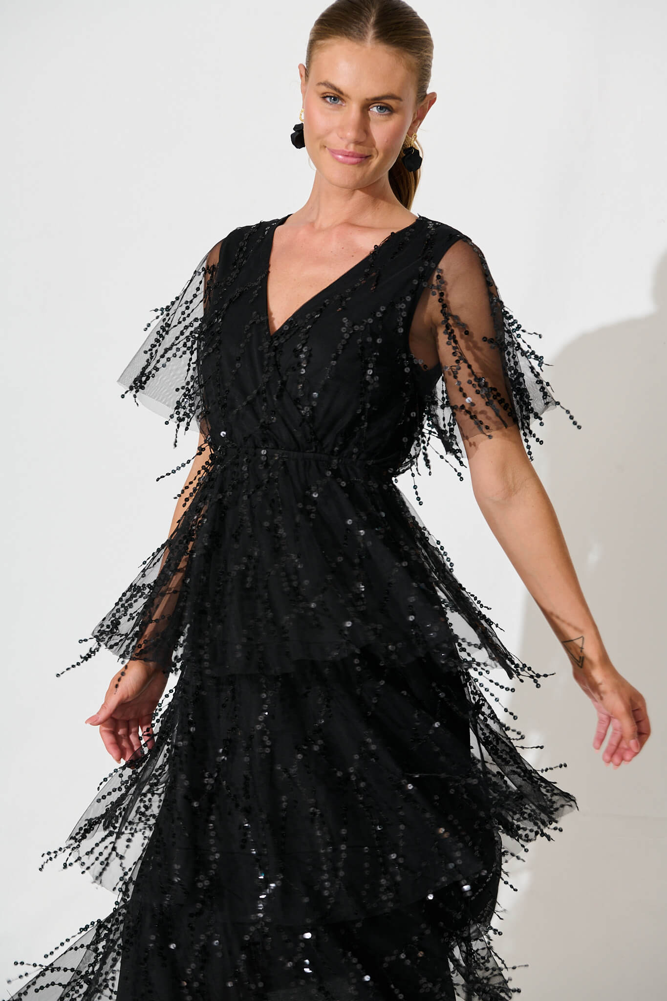 Catalina Midi Dress In Black Sequin
