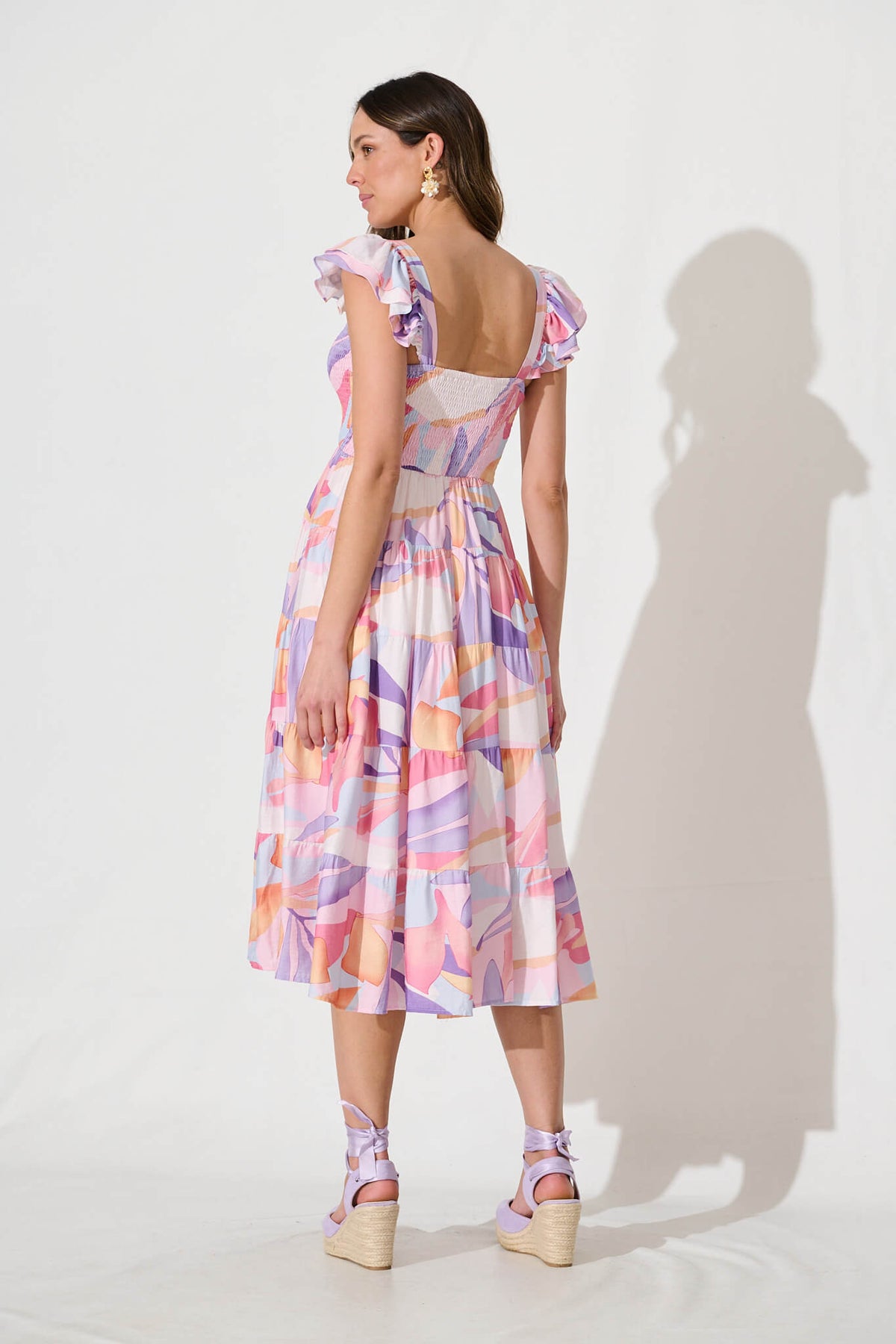 Anastasia Midi Dress in Lilac and Multi Print