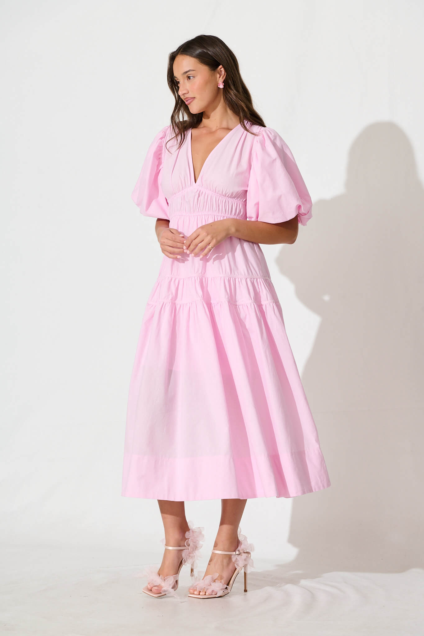 Amalie Midi Dress In Pale Pink Cotton