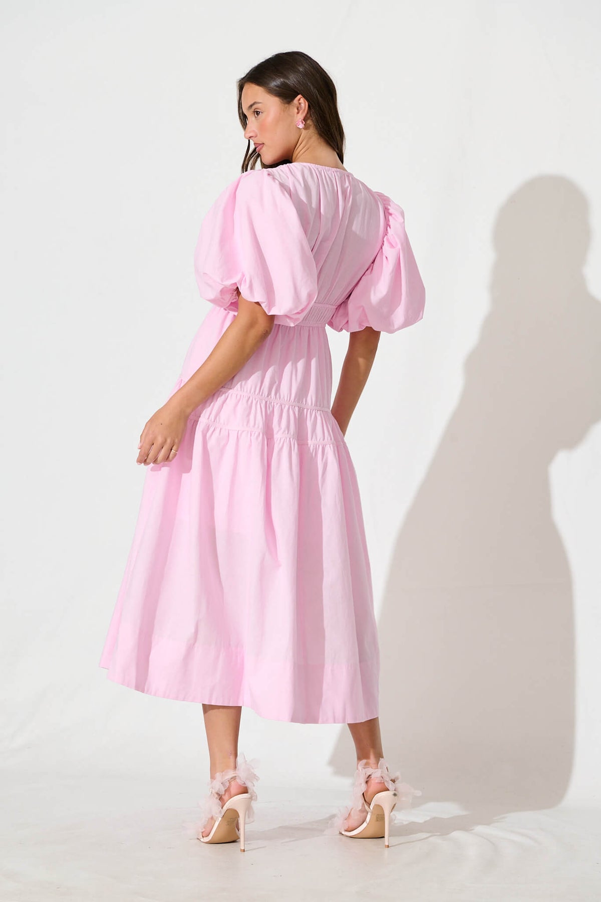 Amalie Midi Dress In Pale Pink Cotton