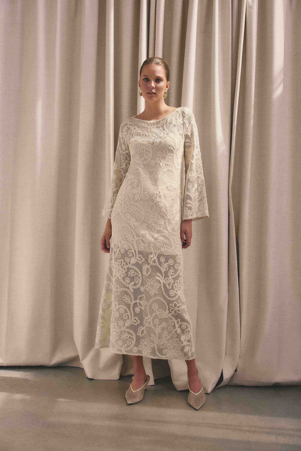 CURAAE Valentine Long Sleeve Maxi Dress in Beige