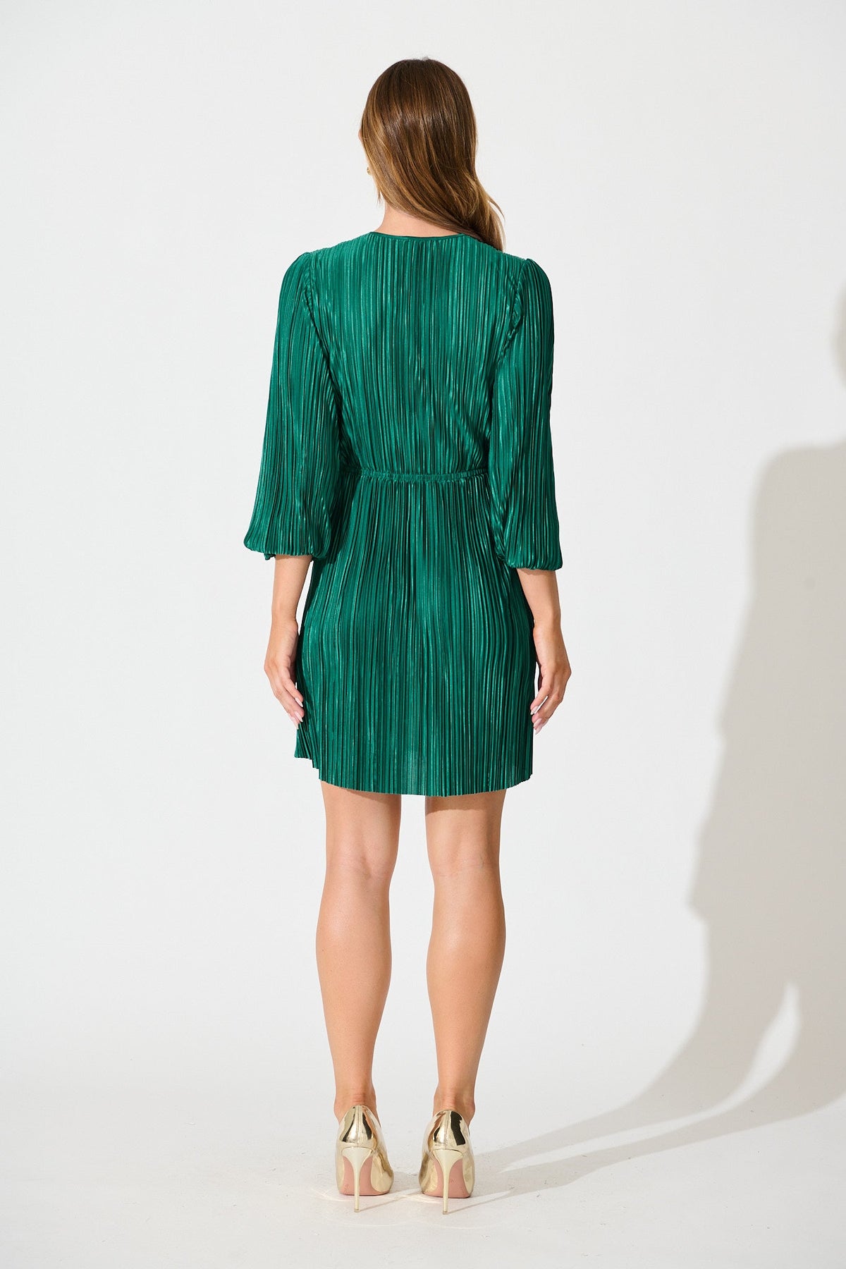 Belle Dress in Dark Green Plisse