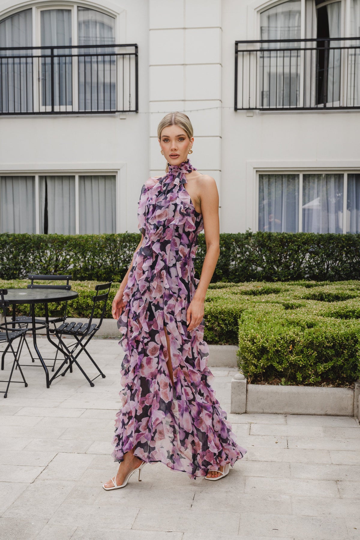 Solene Halter Gown in Purple Floral