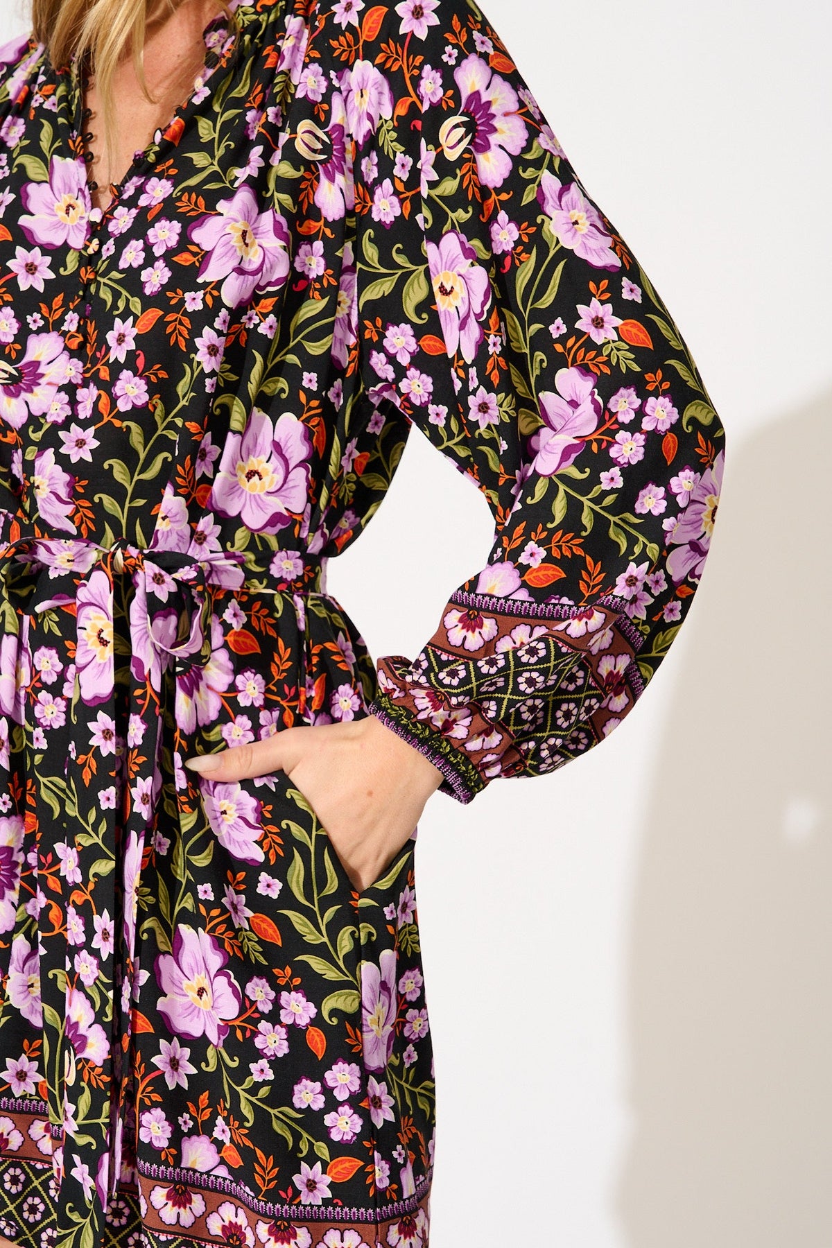 Avalon Dress in Black Multi Floral