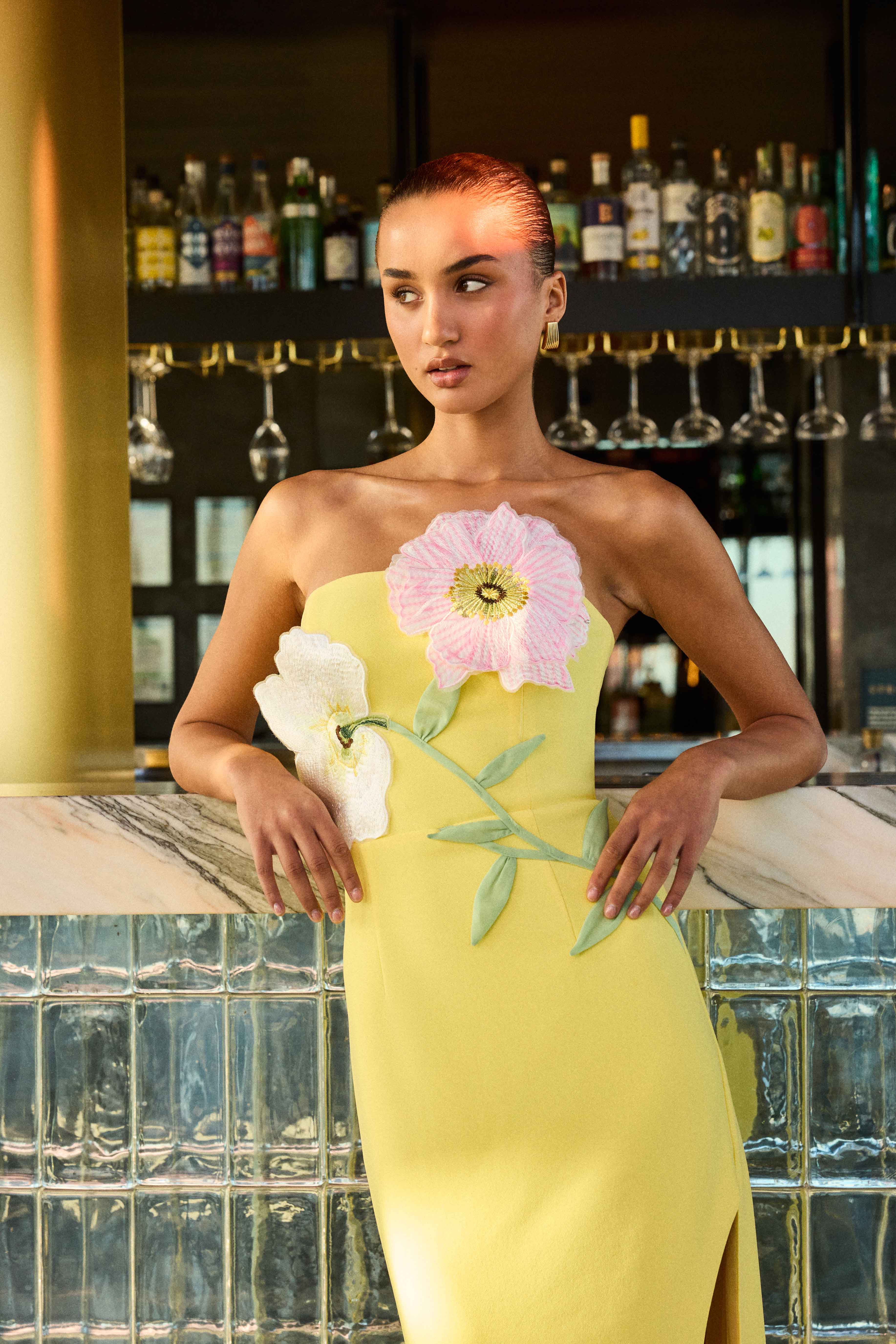 Hope Strapless Midi Dress in Yellow