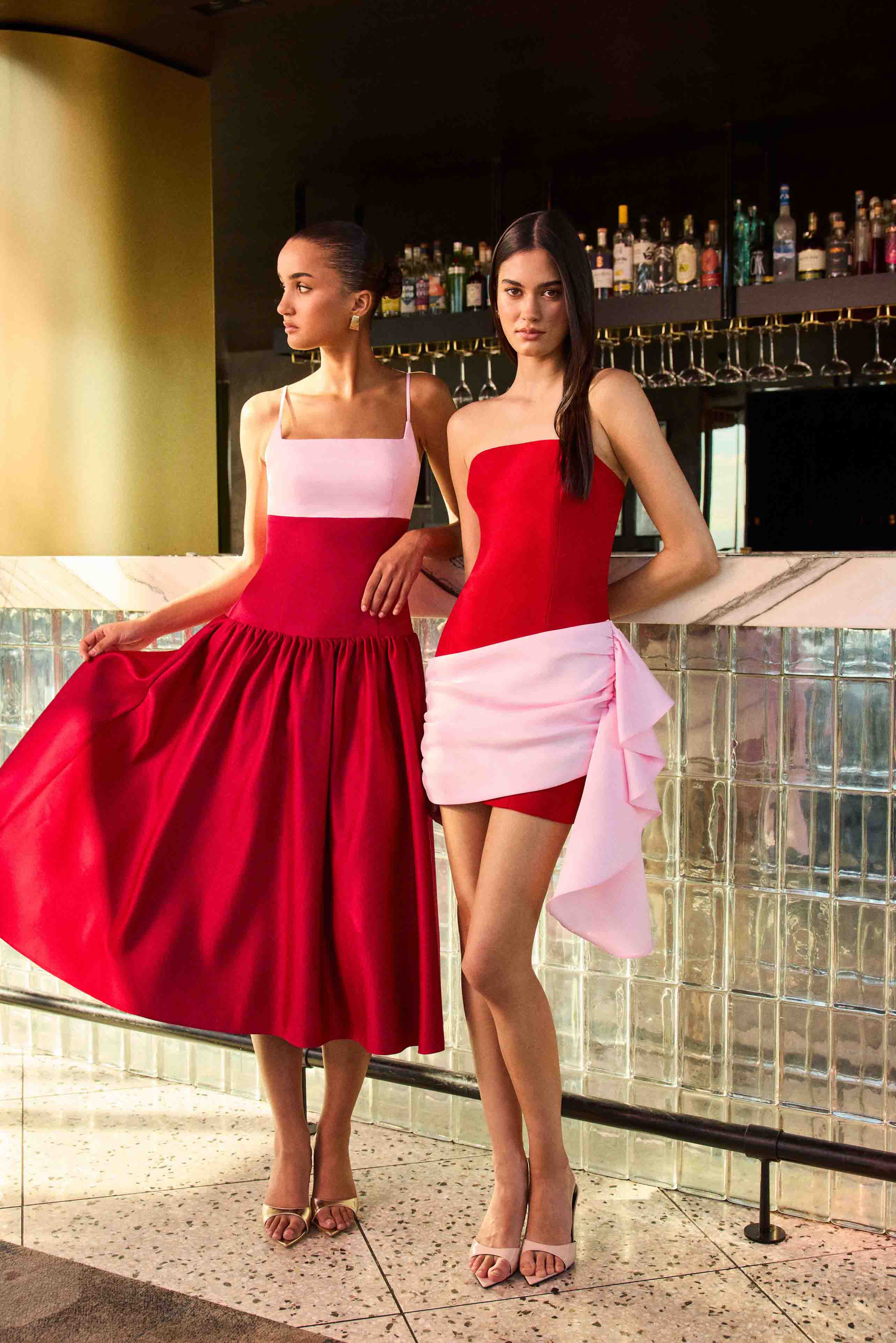June Strapless Mini Dress in Red & Pink