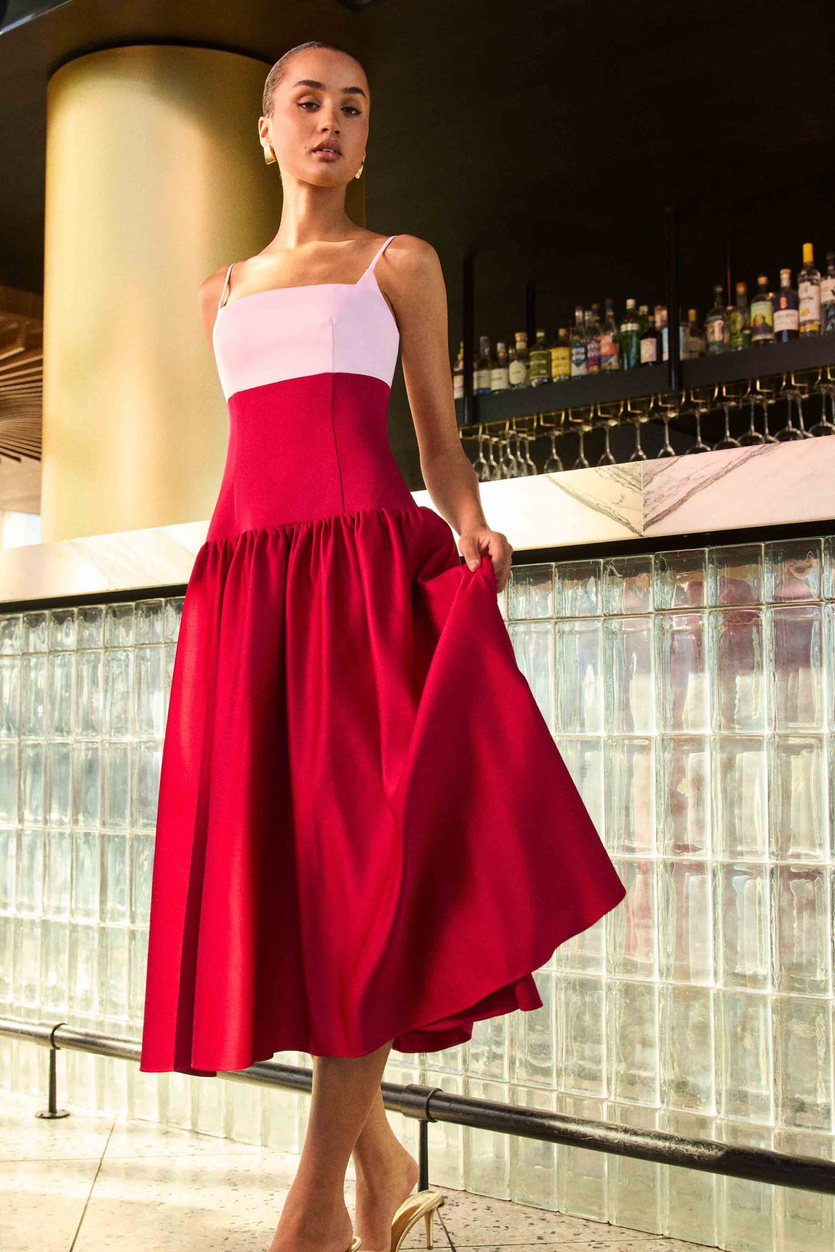 June A-Line Gown in Pink & Red