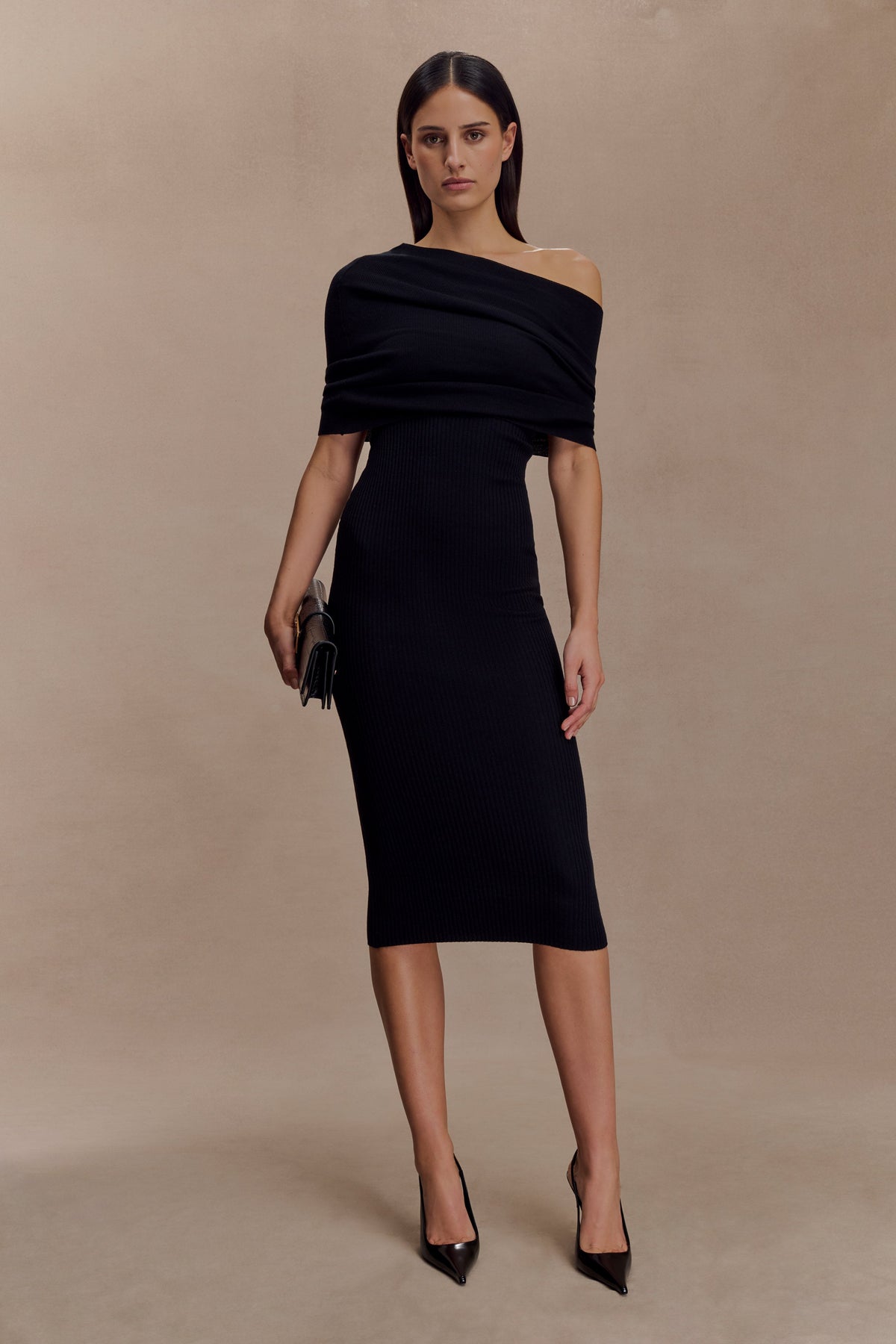 Zandie Cashmere Blend Knit Midi Dress - Black
