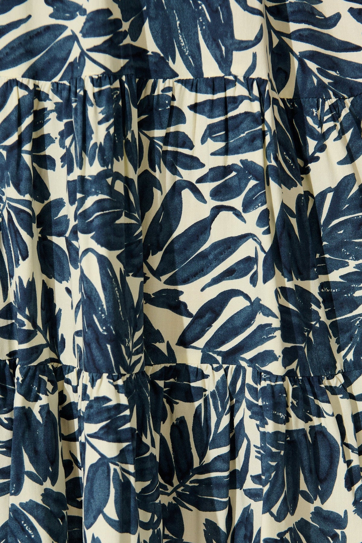 Allyza Dress in Navy and Cream Leaf Print