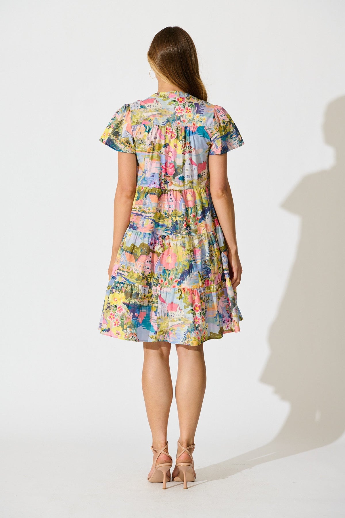 Briene Smock Dress in Multi Landscape Floral Cotton