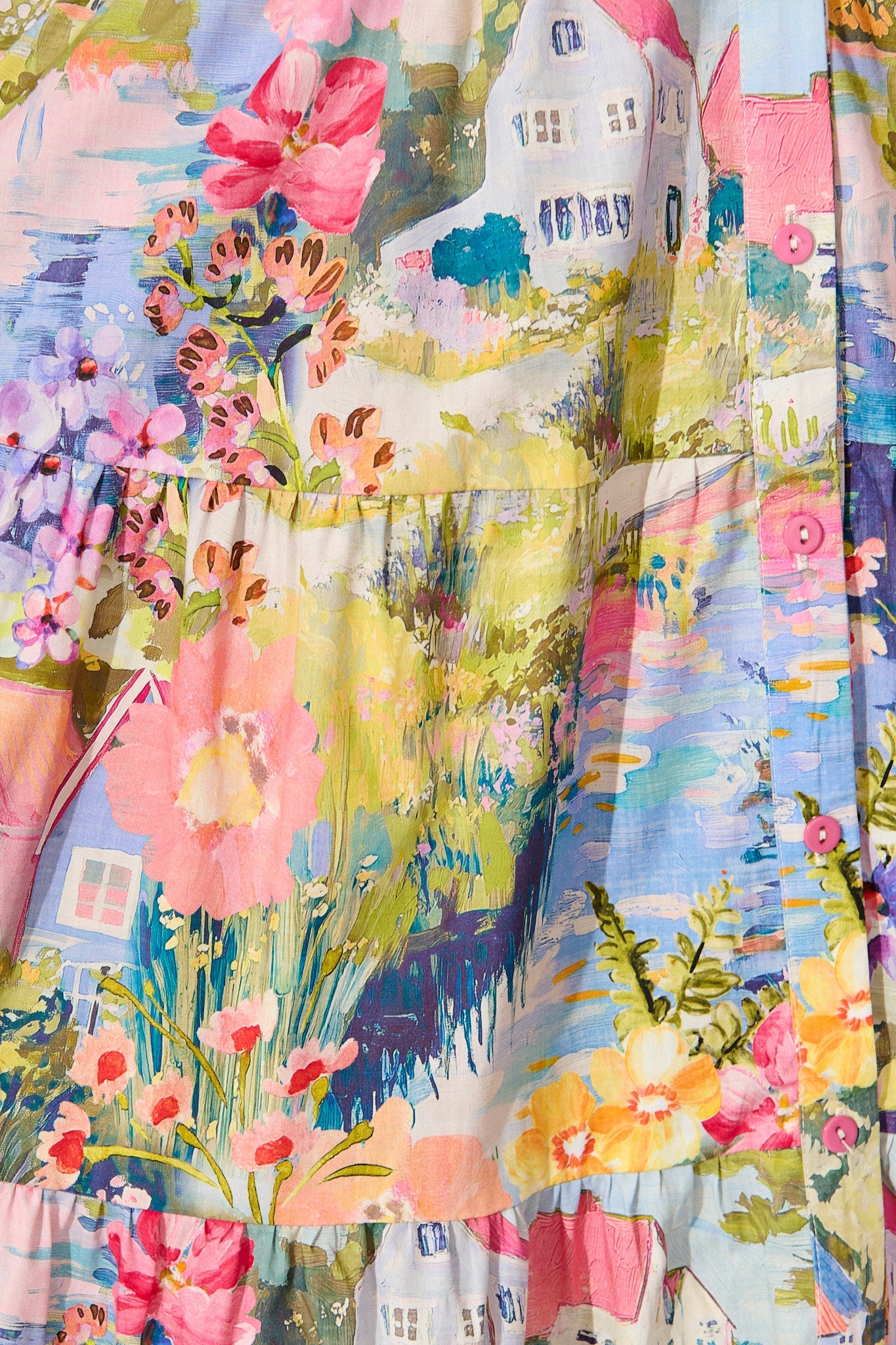 Briene Smock Dress in Multi Landscape Floral Cotton