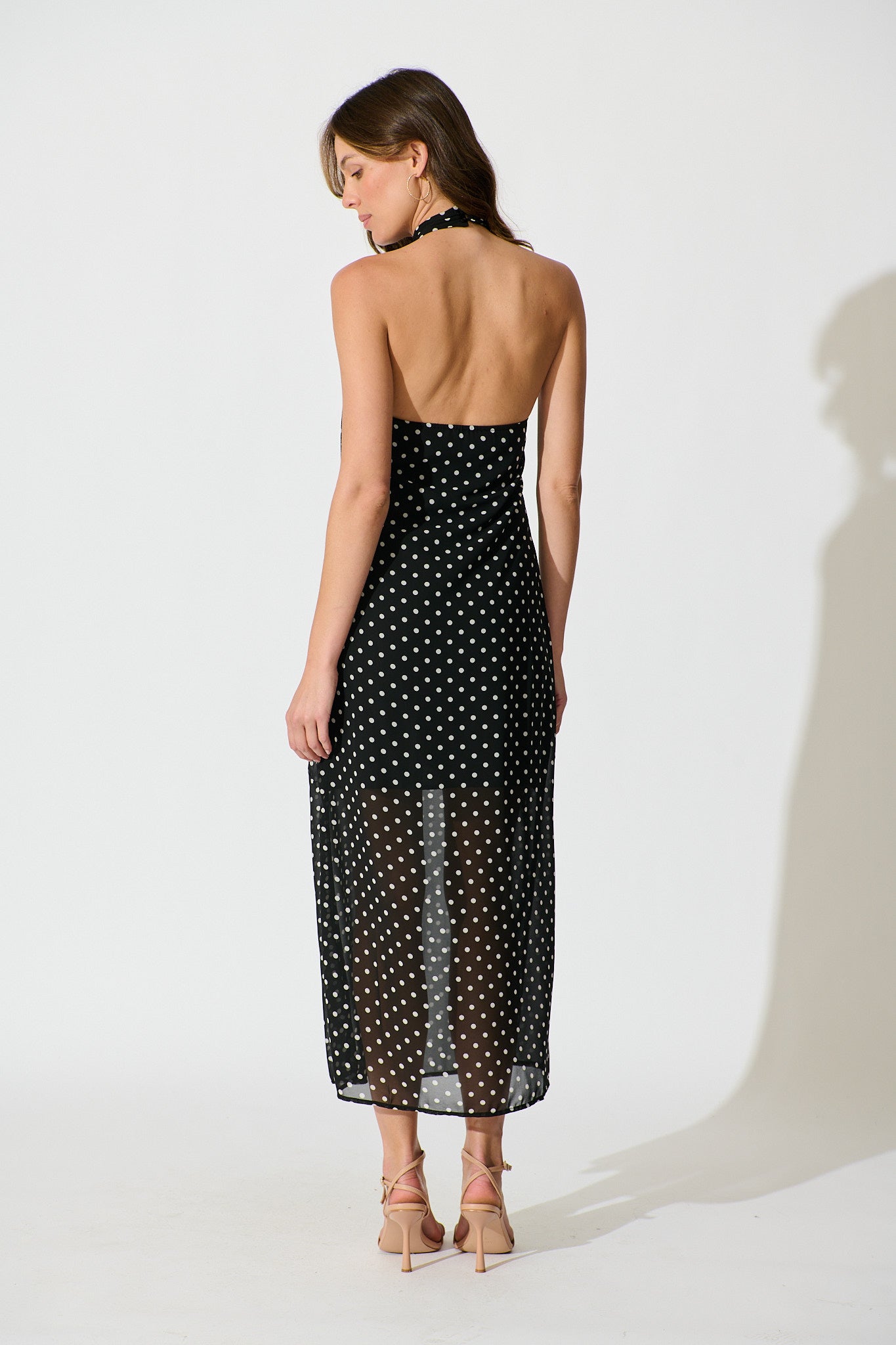 Andora Halterneck Maxi Dress in Black Polka Dot