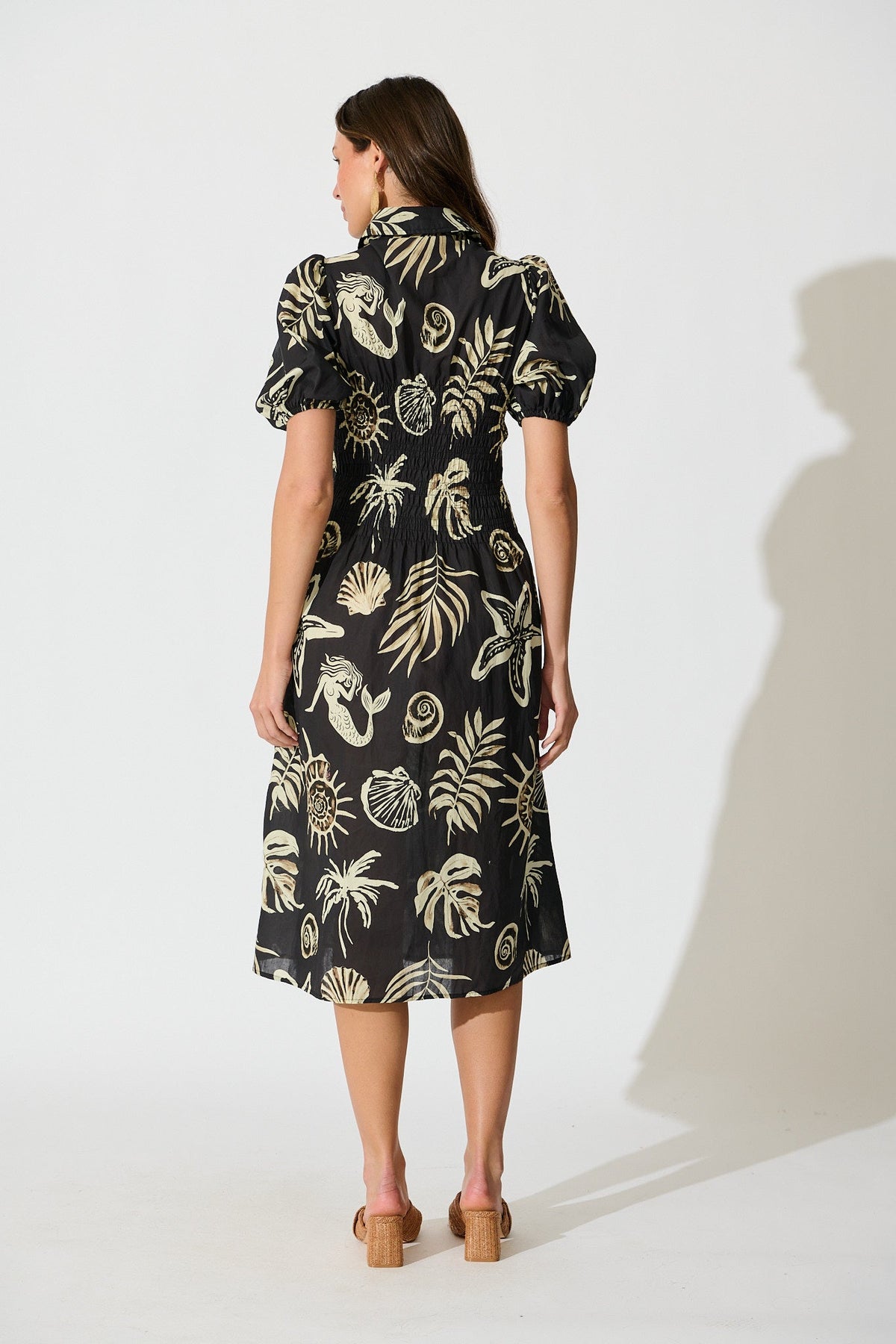Andra Maxi Shirt Dress in Black and White Sea Shell Cotton