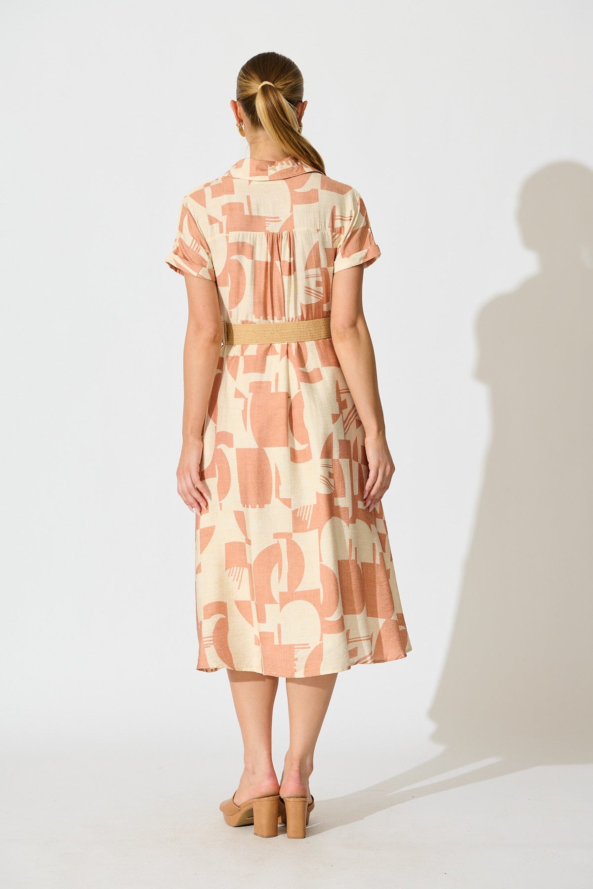 Charli Midi Shirt Dress in Rust Geometric Print with Belt