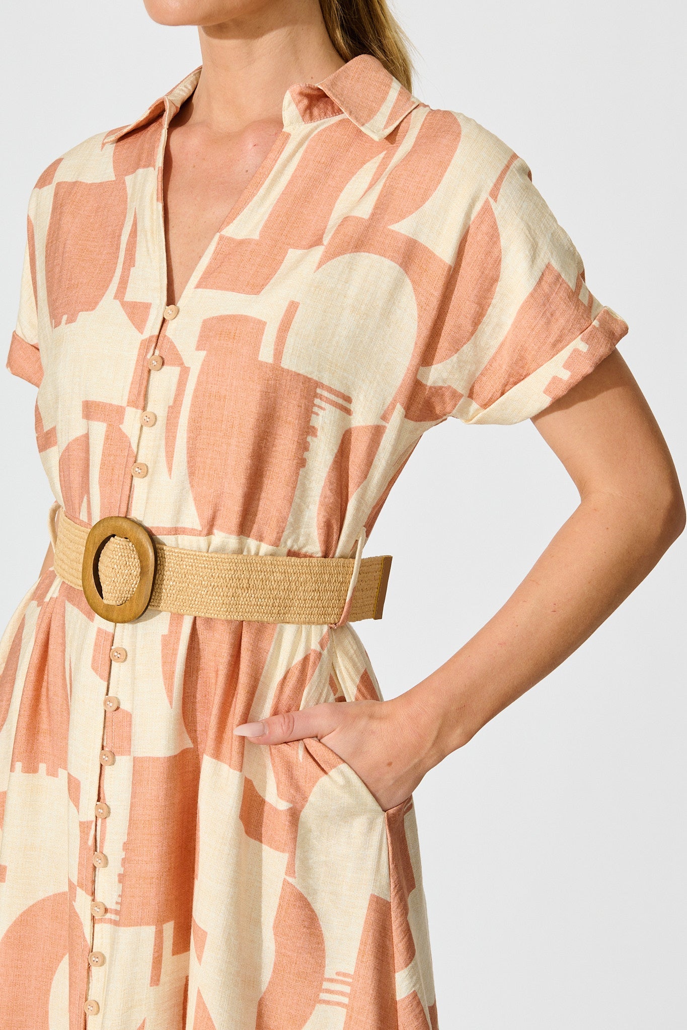 Charli Midi Shirt Dress in Rust Geometric Print with Belt
