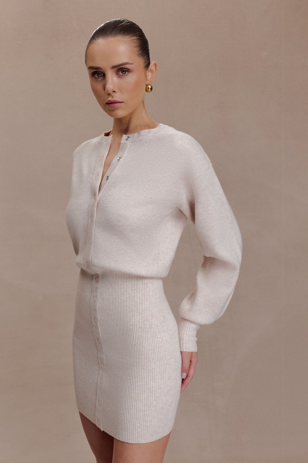 Xaden Wool Mix Knit Mini Dress - Oat Marle