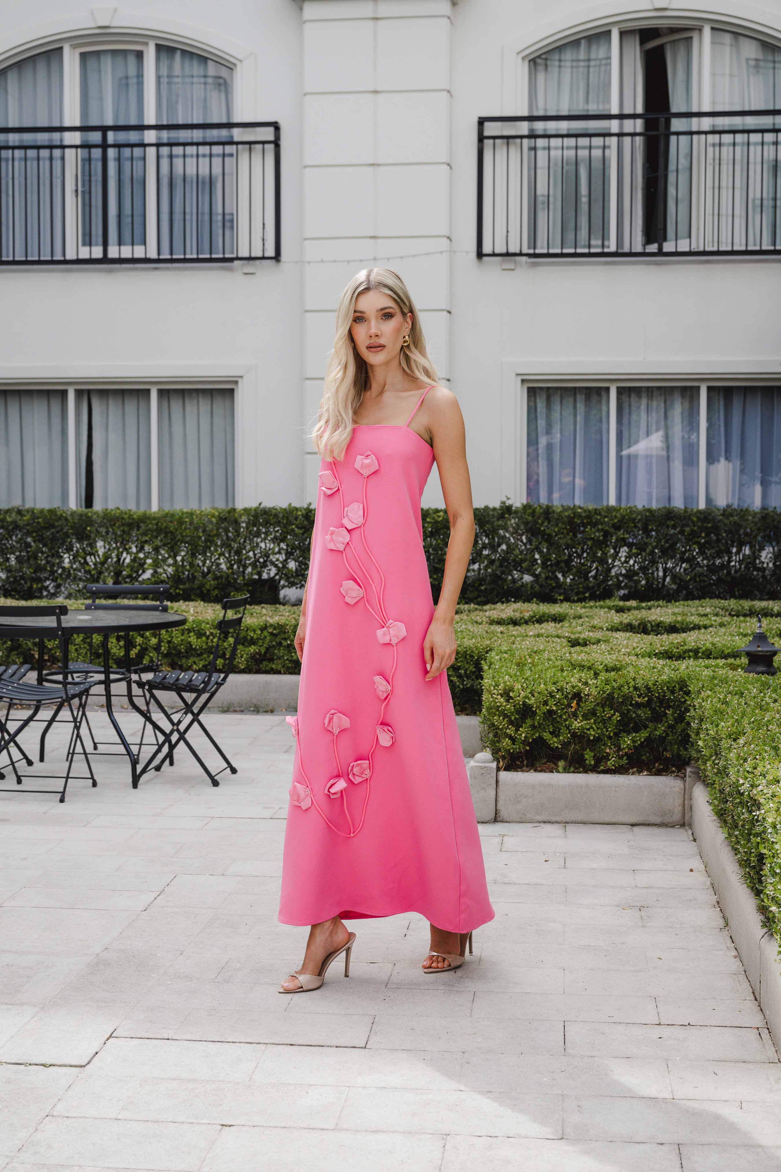 Nolana Floral Applique Gown in Pink